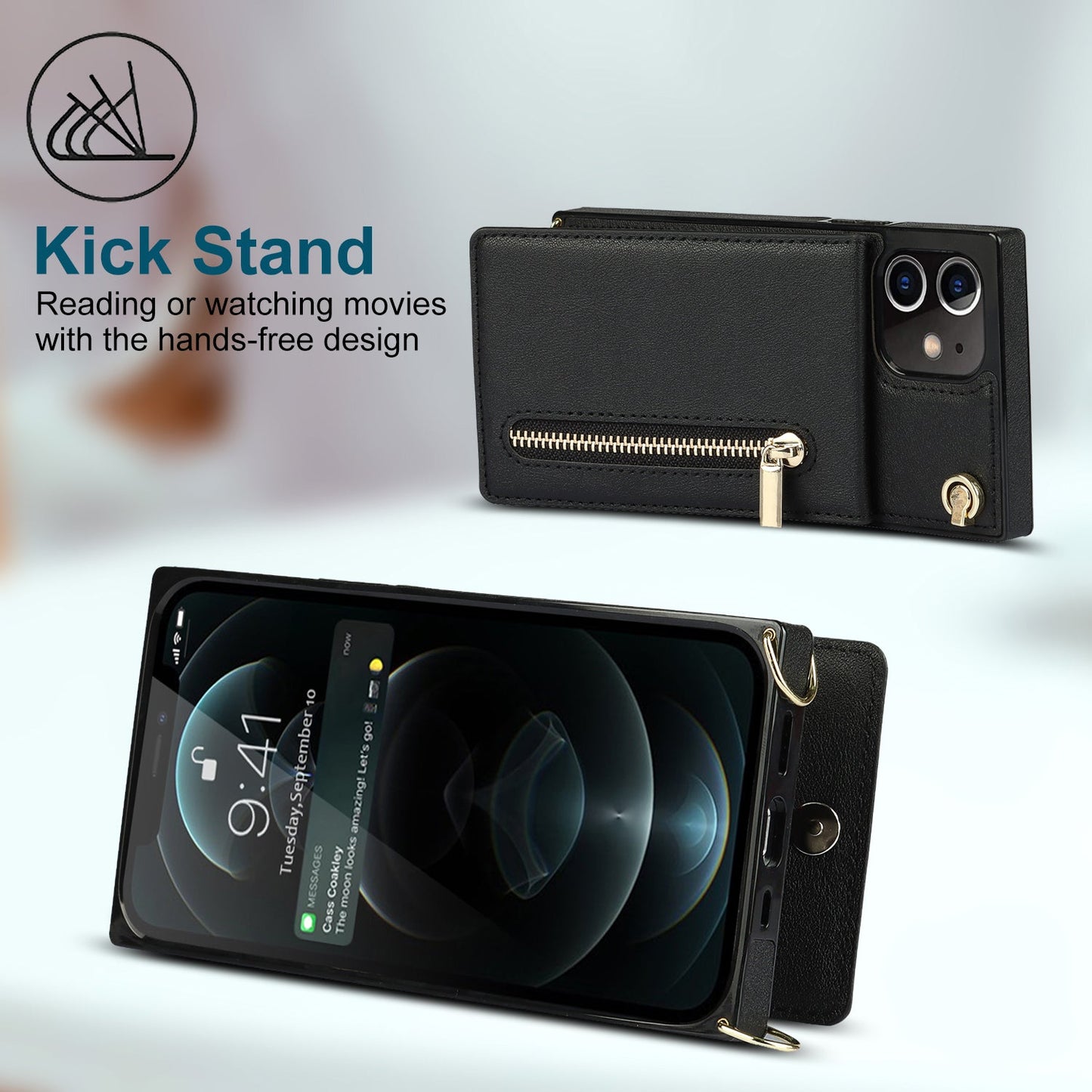Nouvel étui de téléphone avec portefeuille zippé et bandoulière pour iPhone