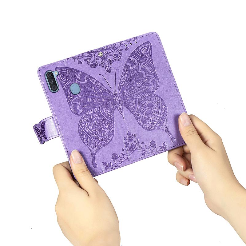 Étui portefeuille de luxe en cuir gaufré papillon pour Samsung série A