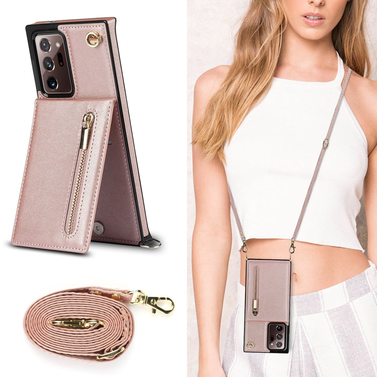 Nouvel étui portefeuille croisé avec fermeture éclair pour téléphone Samsung Note20 Ultra