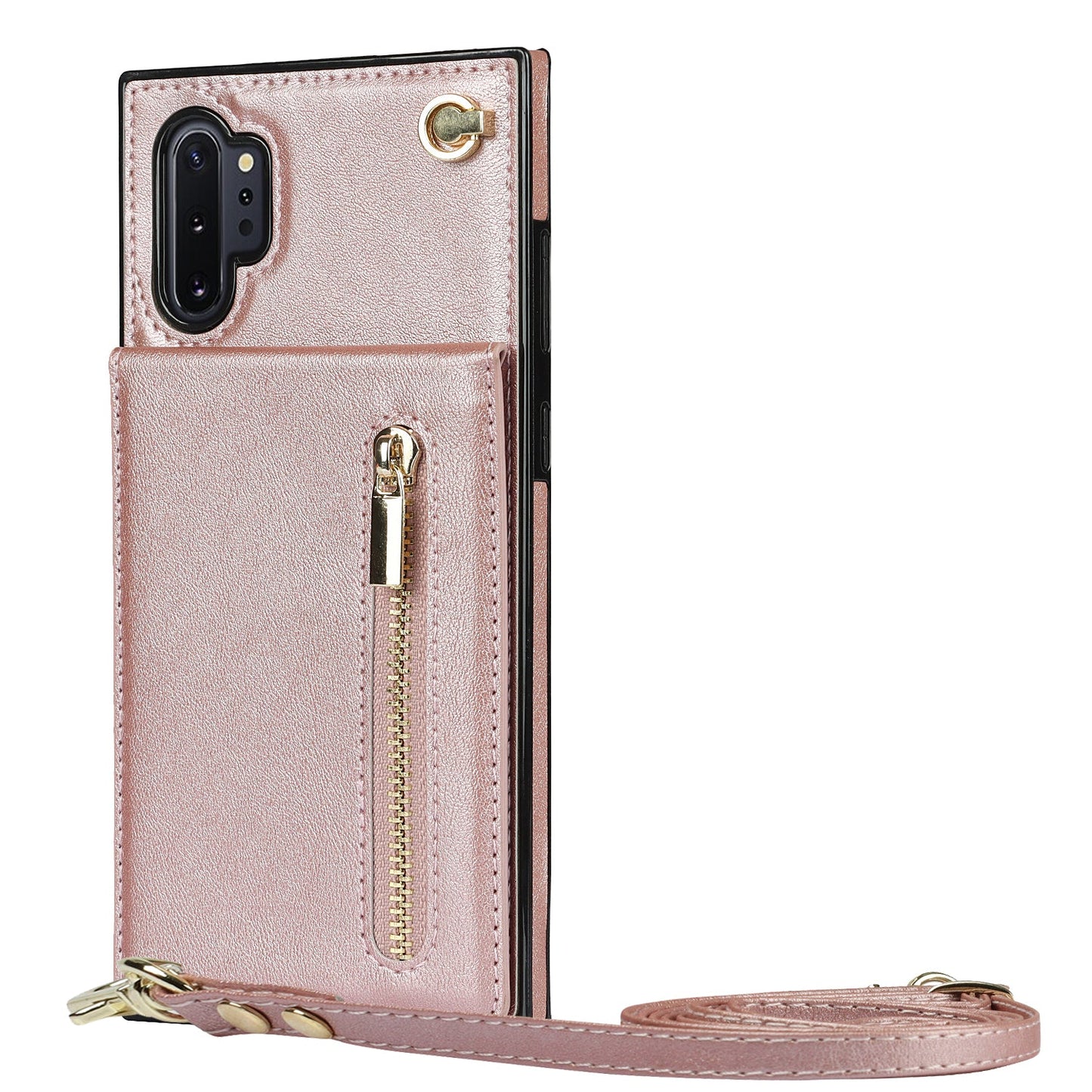 Nouvel étui de téléphone portefeuille à fermeture éclair bandoulière pour Samsung Note10 Plus