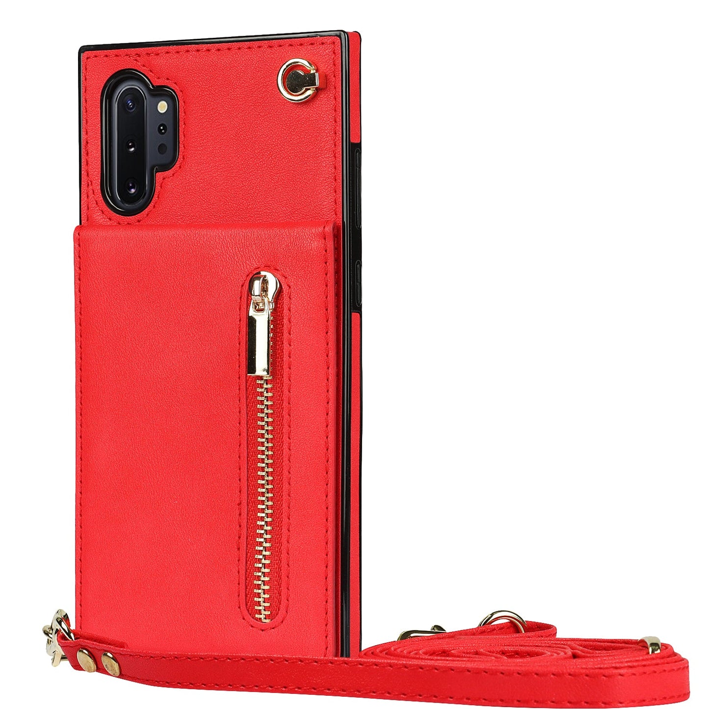Nouvel étui de téléphone portefeuille à fermeture éclair bandoulière pour Samsung Note10 Plus
