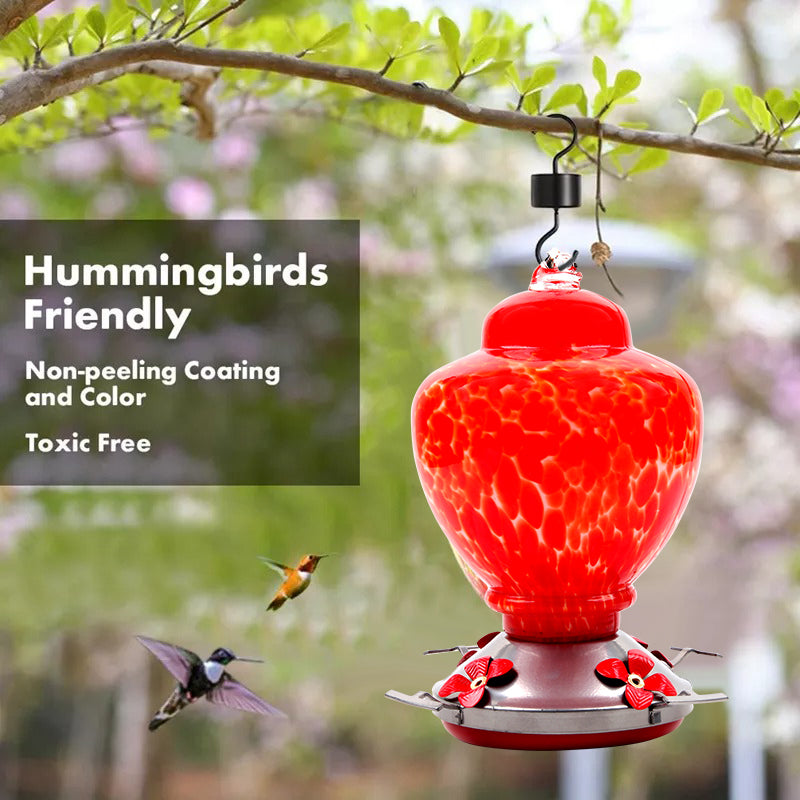 Hand Blown Glass Hummingbird Feeder  - 38 Ounces 
