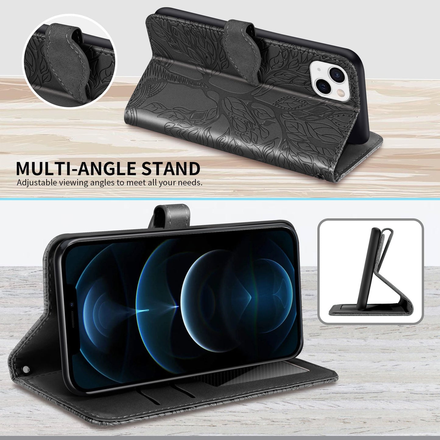 Neue 3D geprägte Lebensbaum-Brieftaschen-Handyhülle für iPhone