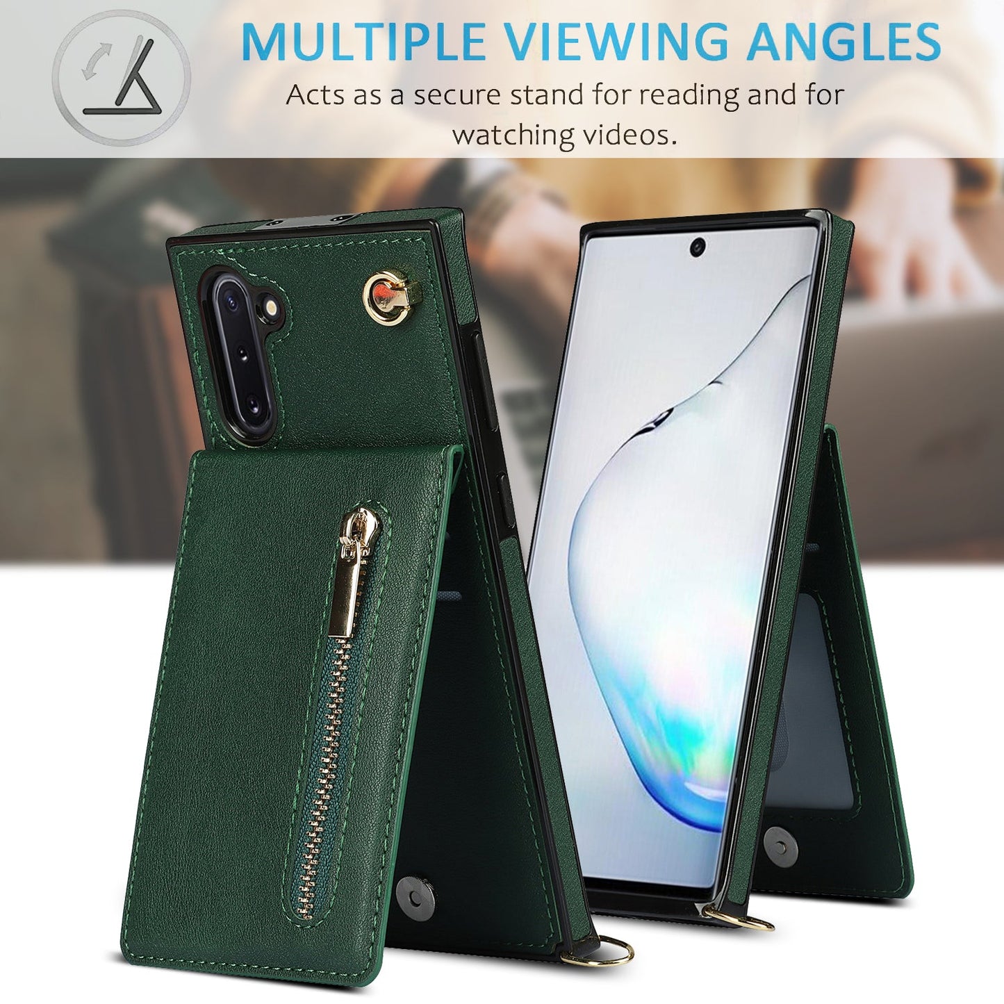 Nouvel étui de téléphone portefeuille à fermeture éclair en bandoulière pour Samsung Note10