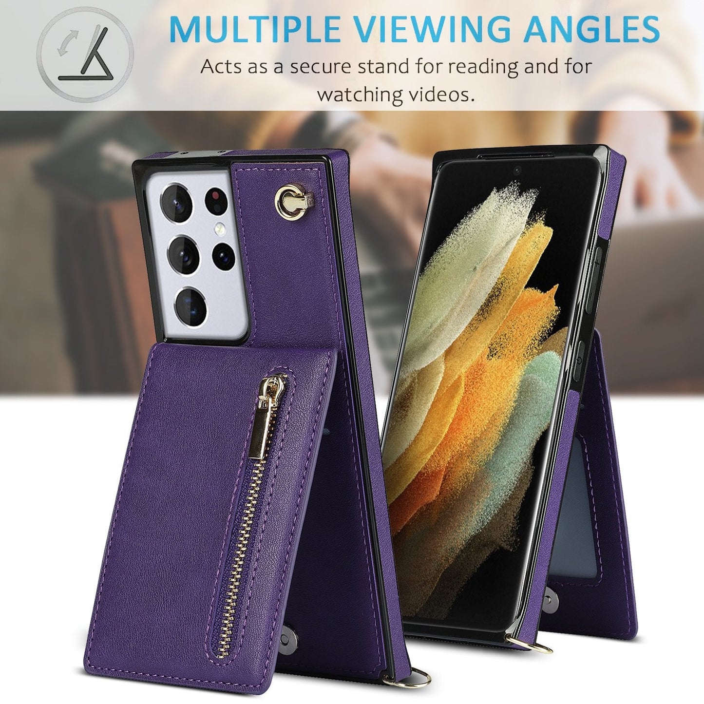 Neue Umhänge-Reißverschluss-Brieftaschen-Handyhülle für die Samsung S21 Serie
