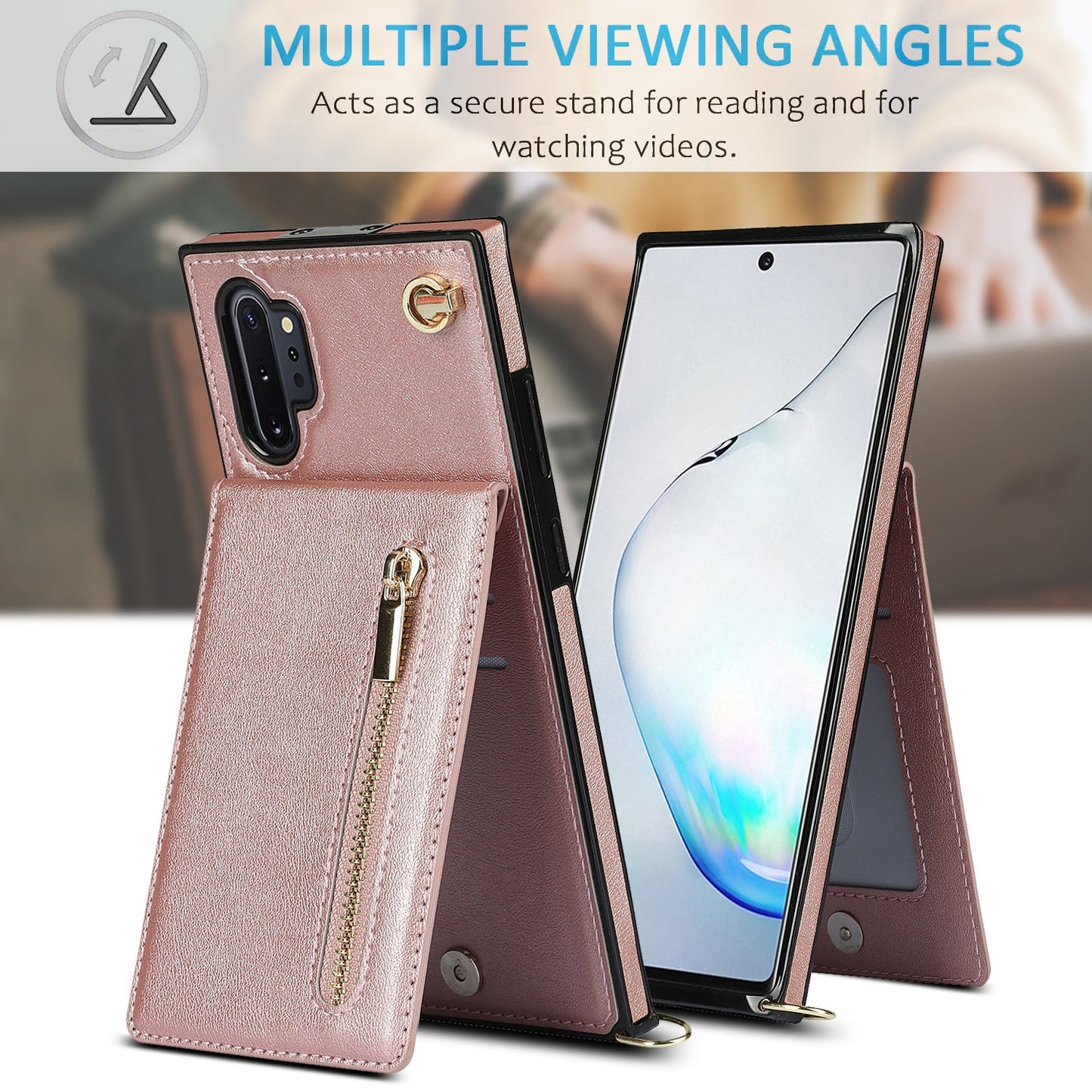 Nouvel étui de téléphone portefeuille à fermeture éclair bandoulière pour Samsung Note10 Plus