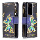 Large Capacity Painted Zipper Leather Case For Samsung S21 Ultra 5G