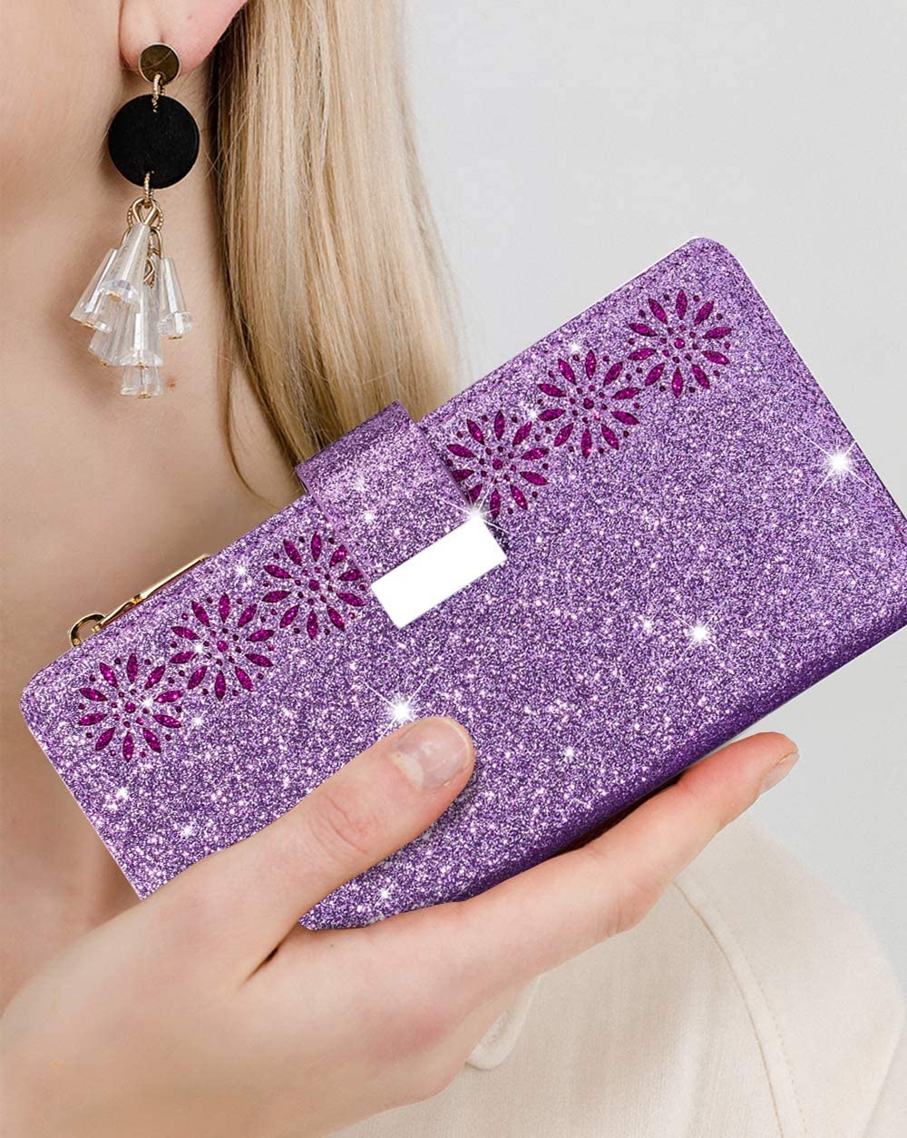 Glitzer Bling Mädchenhaft Leder Flip Cover für Samsung S-Serie