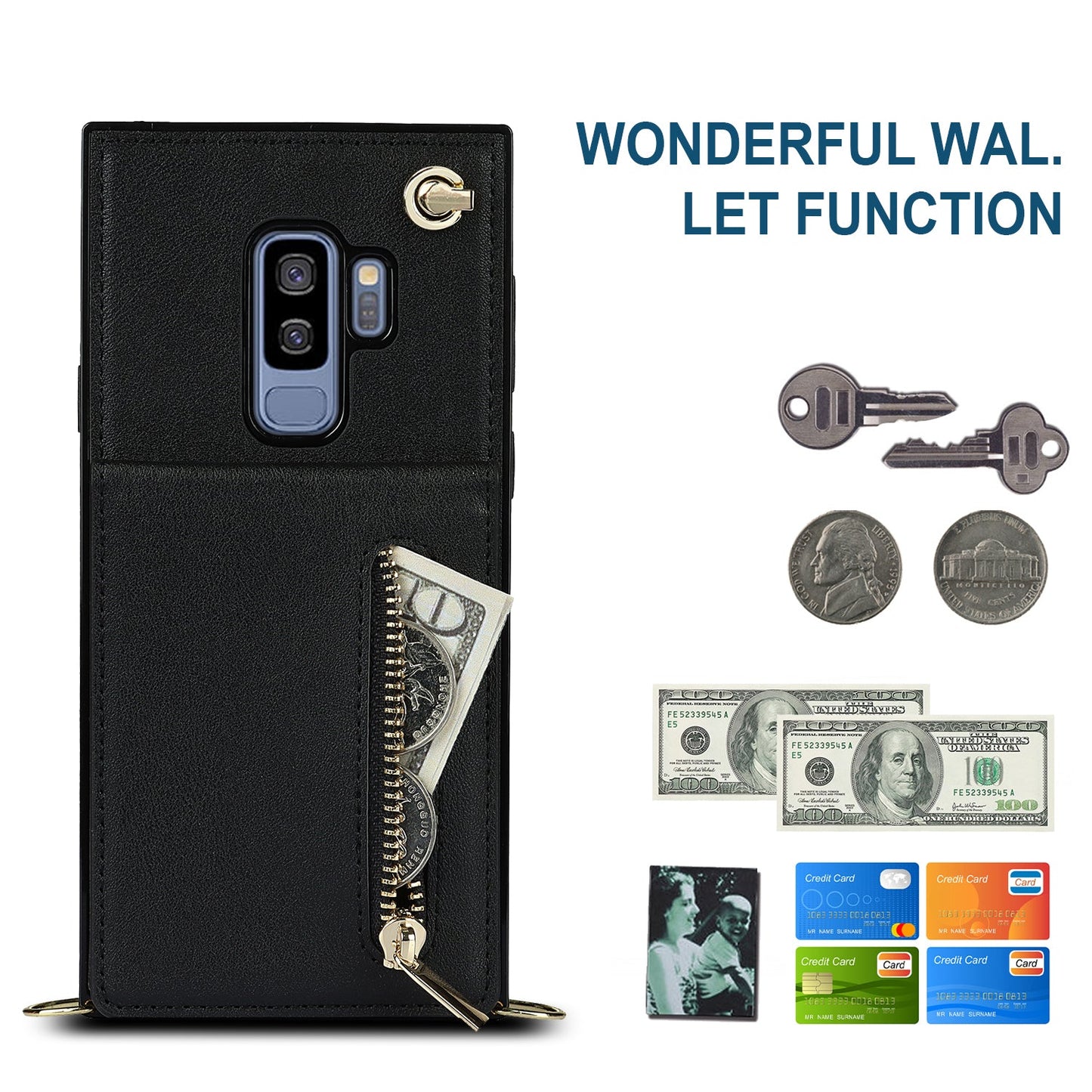 New Crossbody Zipper Wallet Phone Case For Samsung S9 Plus