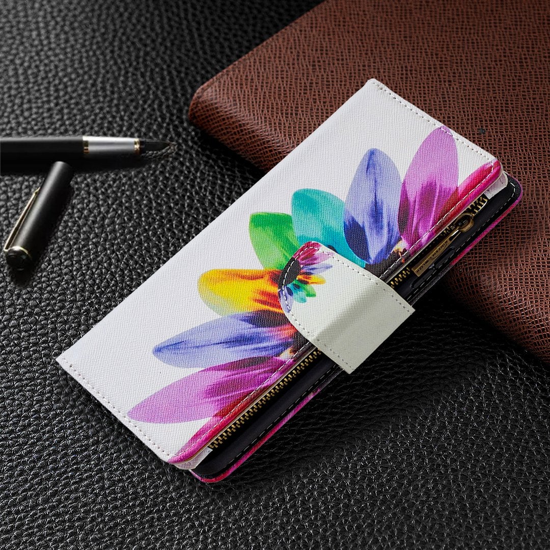 Große Kapazität Bemalte Reißverschluss-Ledertasche für iPhone 13 Serie