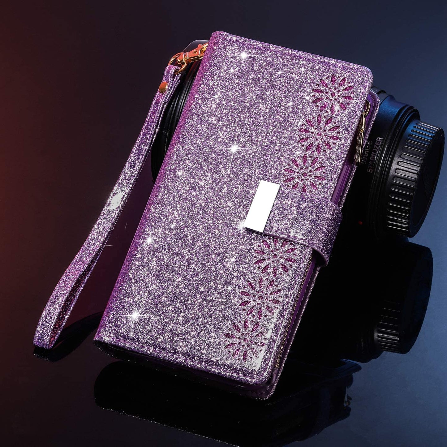 Glitzer Glitzernd Mädchenhaft Bling Leder Klapphülle für Samsung S20 FE