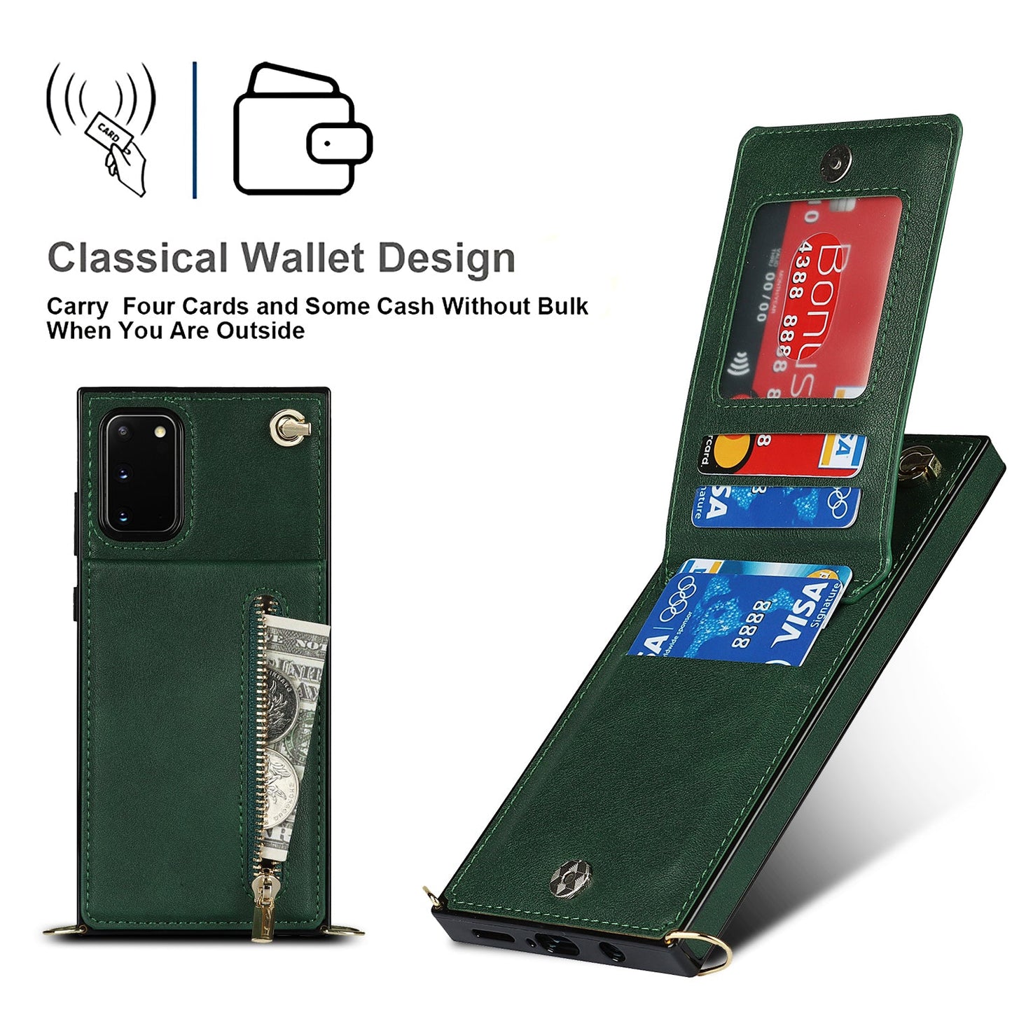 Neue Crossbody Reißverschluss Geldbörse Handyhülle für Samsung S20