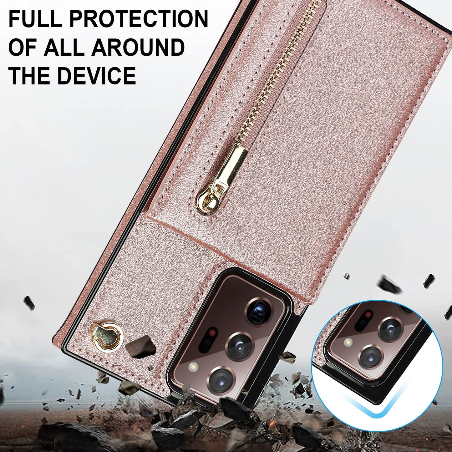 Nouvel étui portefeuille croisé avec fermeture éclair pour téléphone Samsung Note20 Ultra