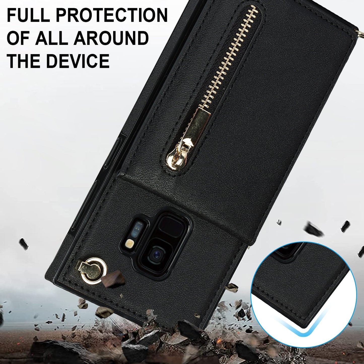 Neue Umhänge-Reißverschluss-Brieftaschen-Handyhülle für Samsung S9