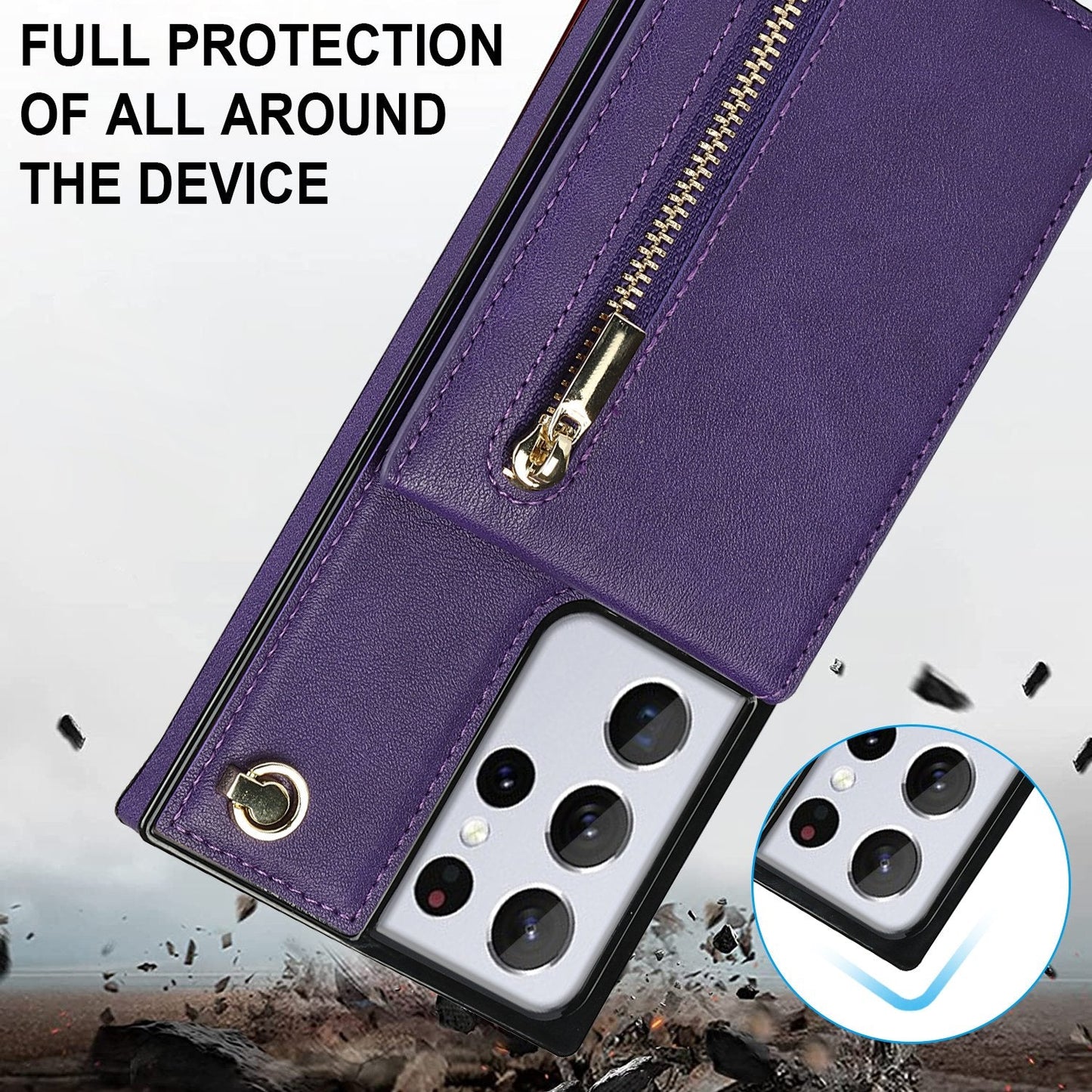 Neue Umhänge-Reißverschluss-Brieftaschen-Handyhülle für die Samsung S21 Serie