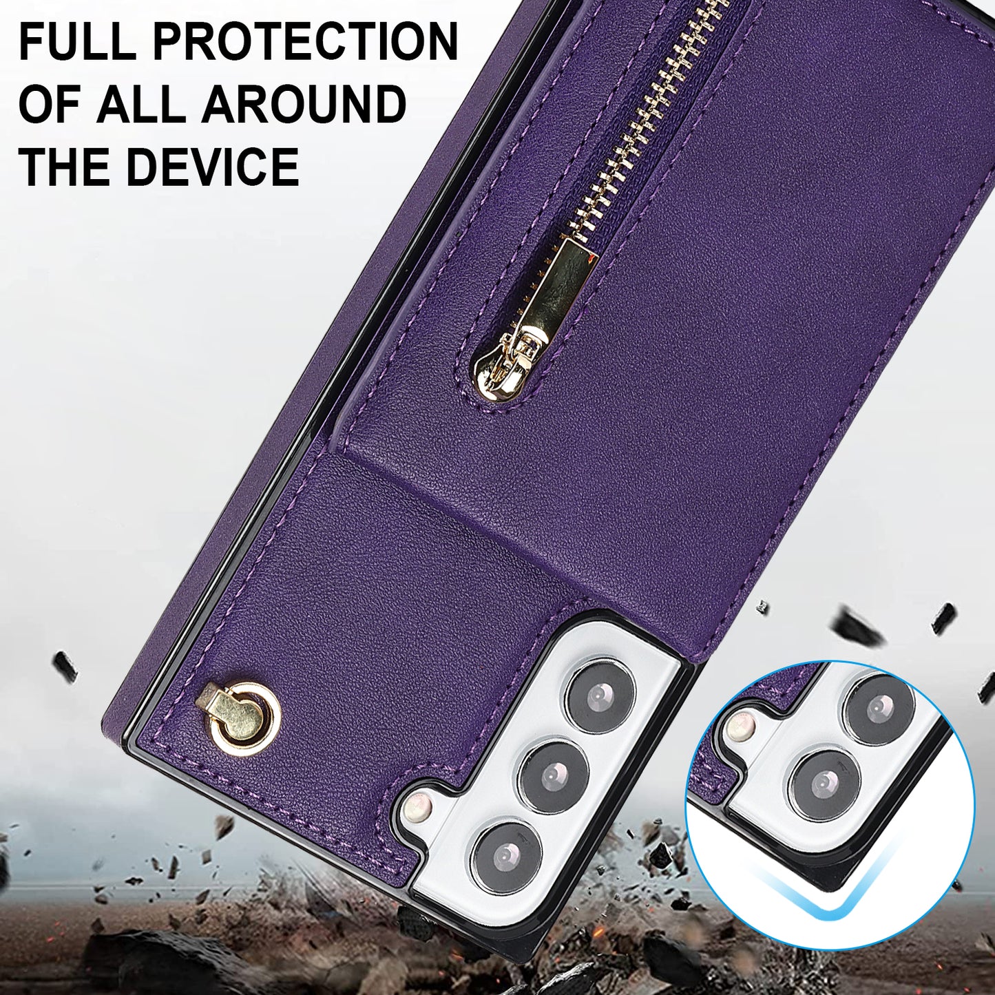 Neue Umhängetasche mit Reißverschluss-Brieftasche-Handyhülle für Samsung S21FE