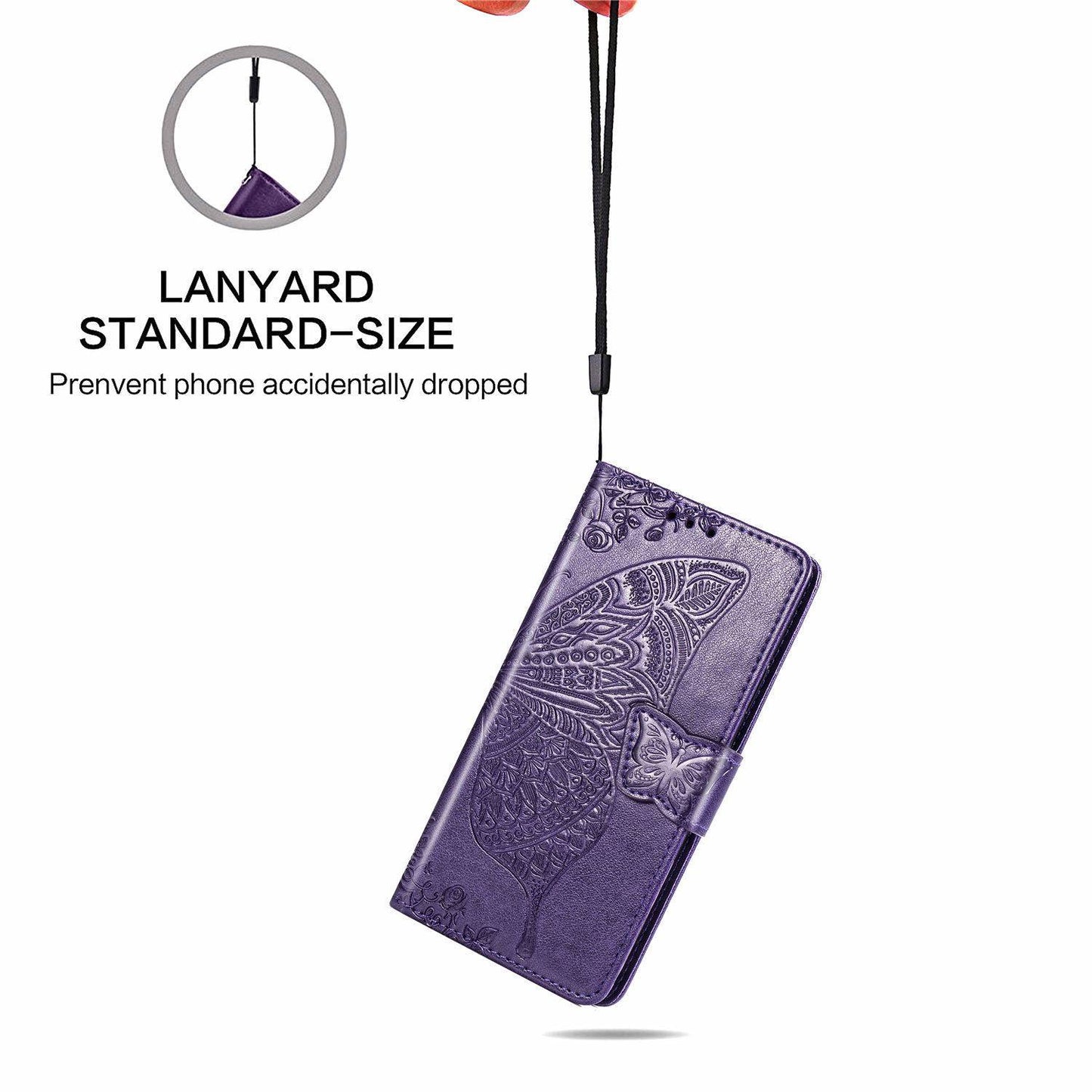 Luxuriöse geprägte Schmetterlings-Lederhülle mit Brieftaschenfunktion für Samsung