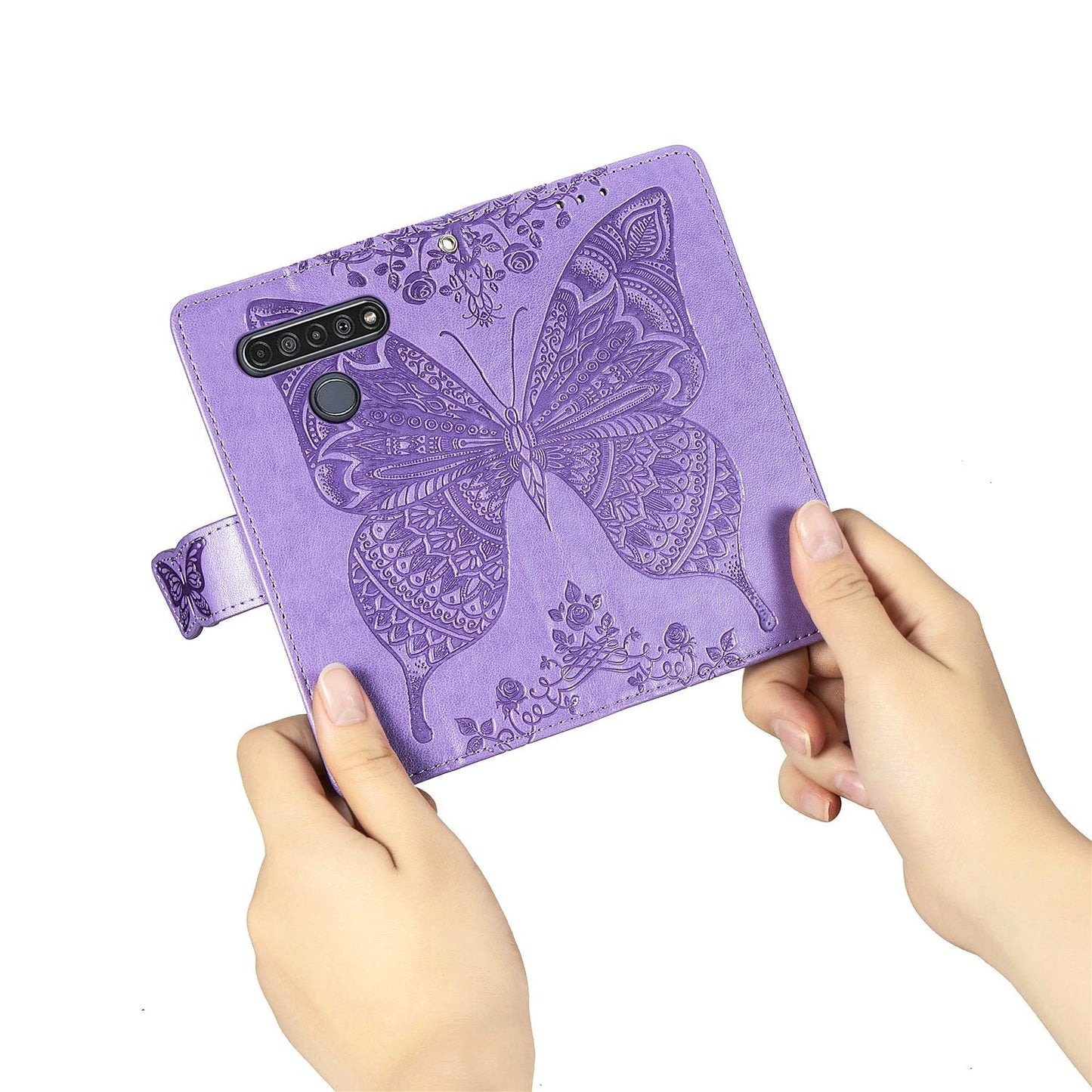 Luxuriöse geprägte Schmetterling Leder Brieftaschen Flip Hülle für LG K61