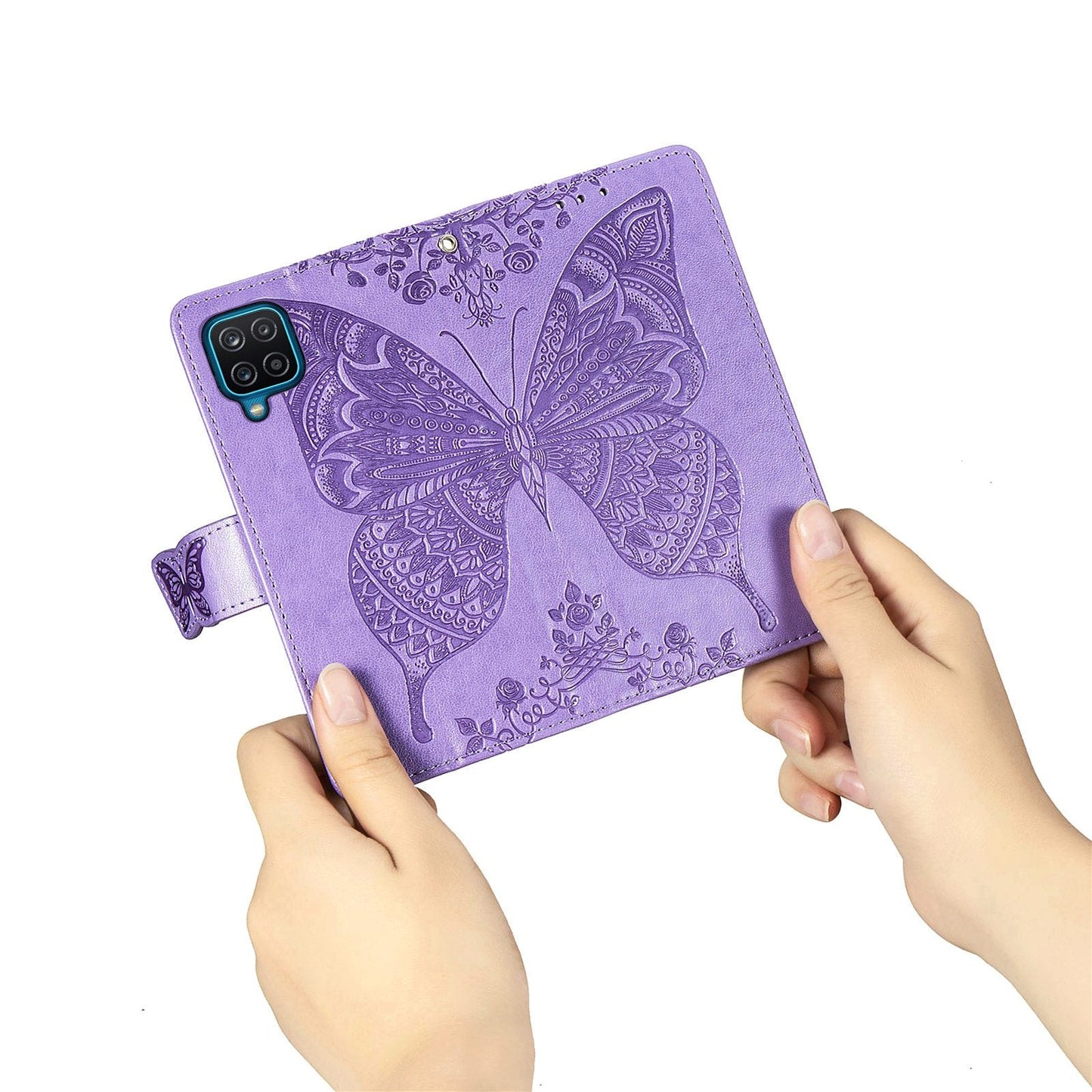 Luxuriöse geprägte Schmetterlings-Leder-Brieftaschen-Klapphülle für Samsung A12