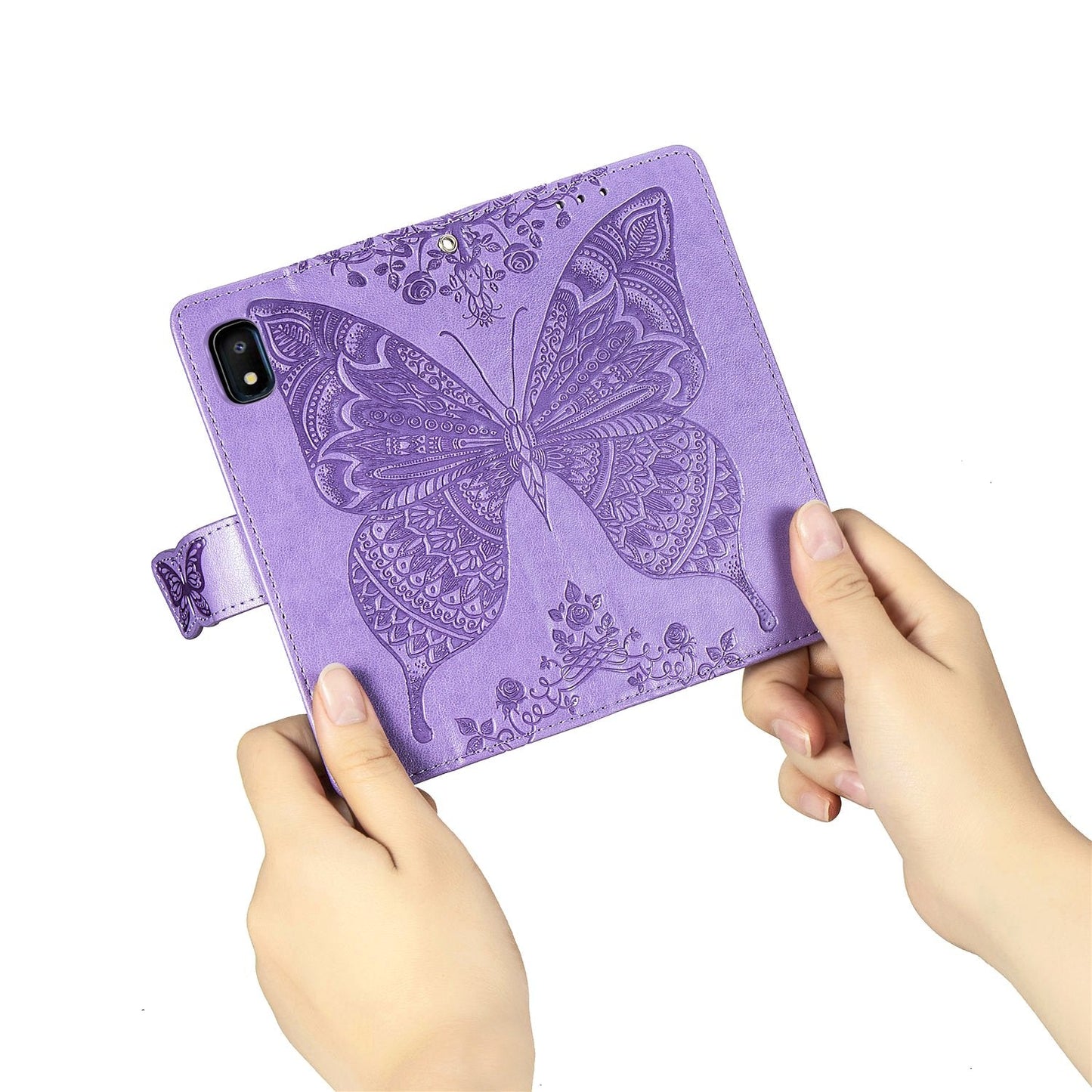 Luxuriöse geprägte Schmetterling Leder Geldbörse Flip Case für Samsung A10E