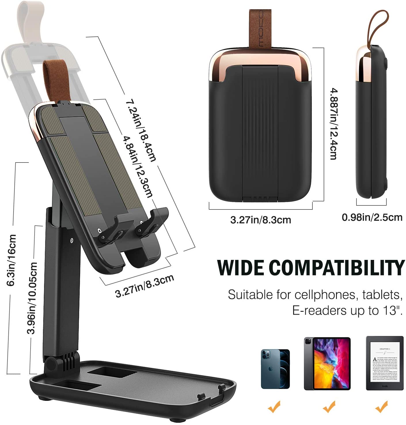 Mini support pliable télescopique pour téléphone et tablette
