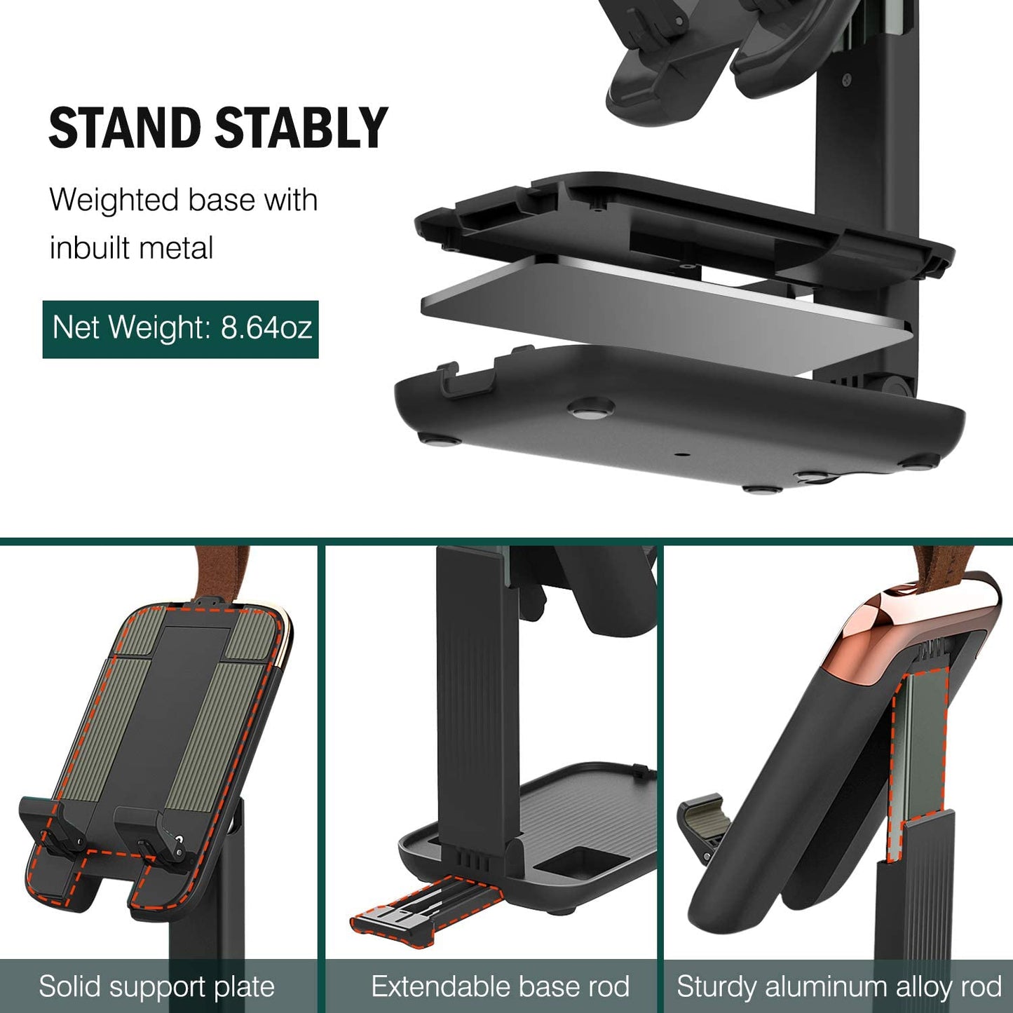Mini support pliable télescopique pour téléphone et tablette