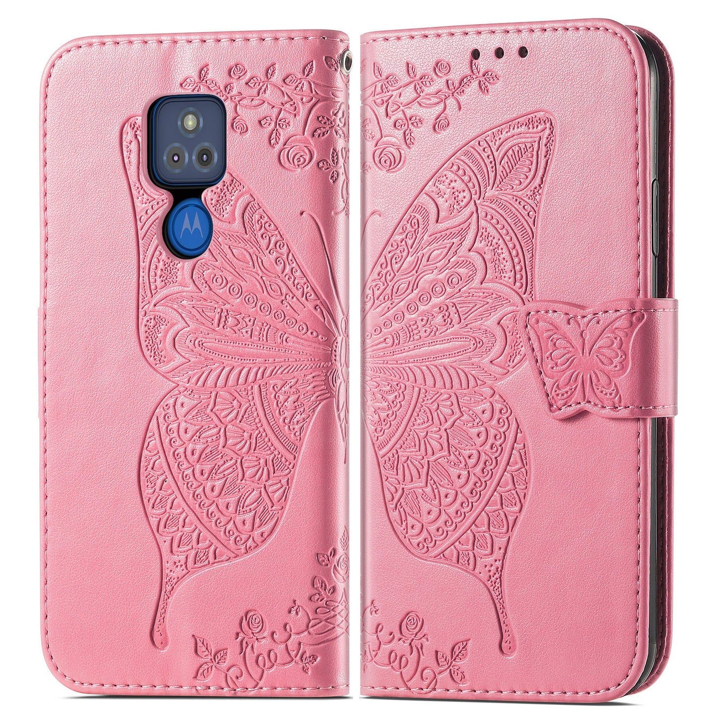 Luxury Étui Portefeuille en Cuir Gaufré Papillon pour MOTO G Play 2021