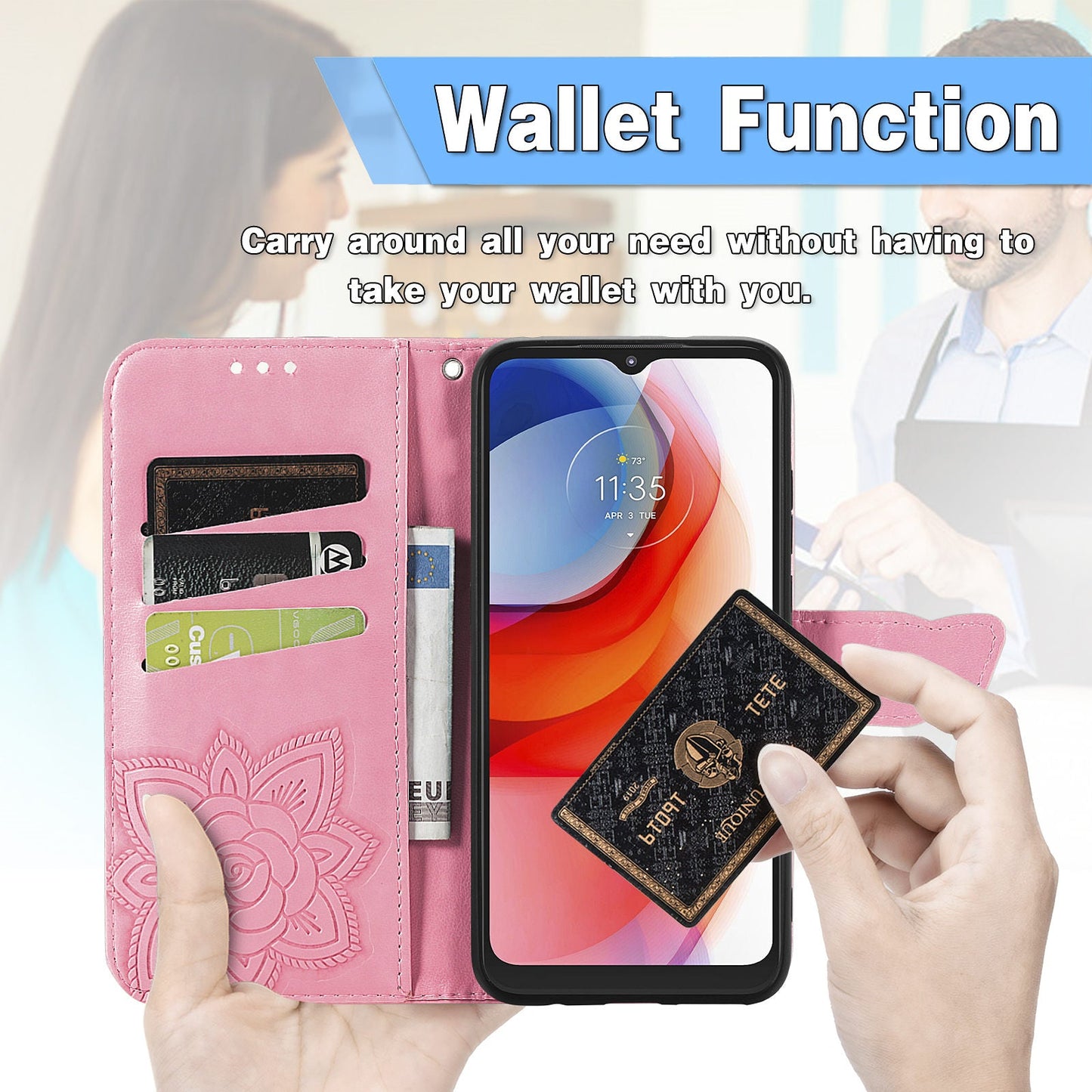 Luxury Étui Portefeuille en Cuir Gaufré Papillon pour MOTO G Play 2021