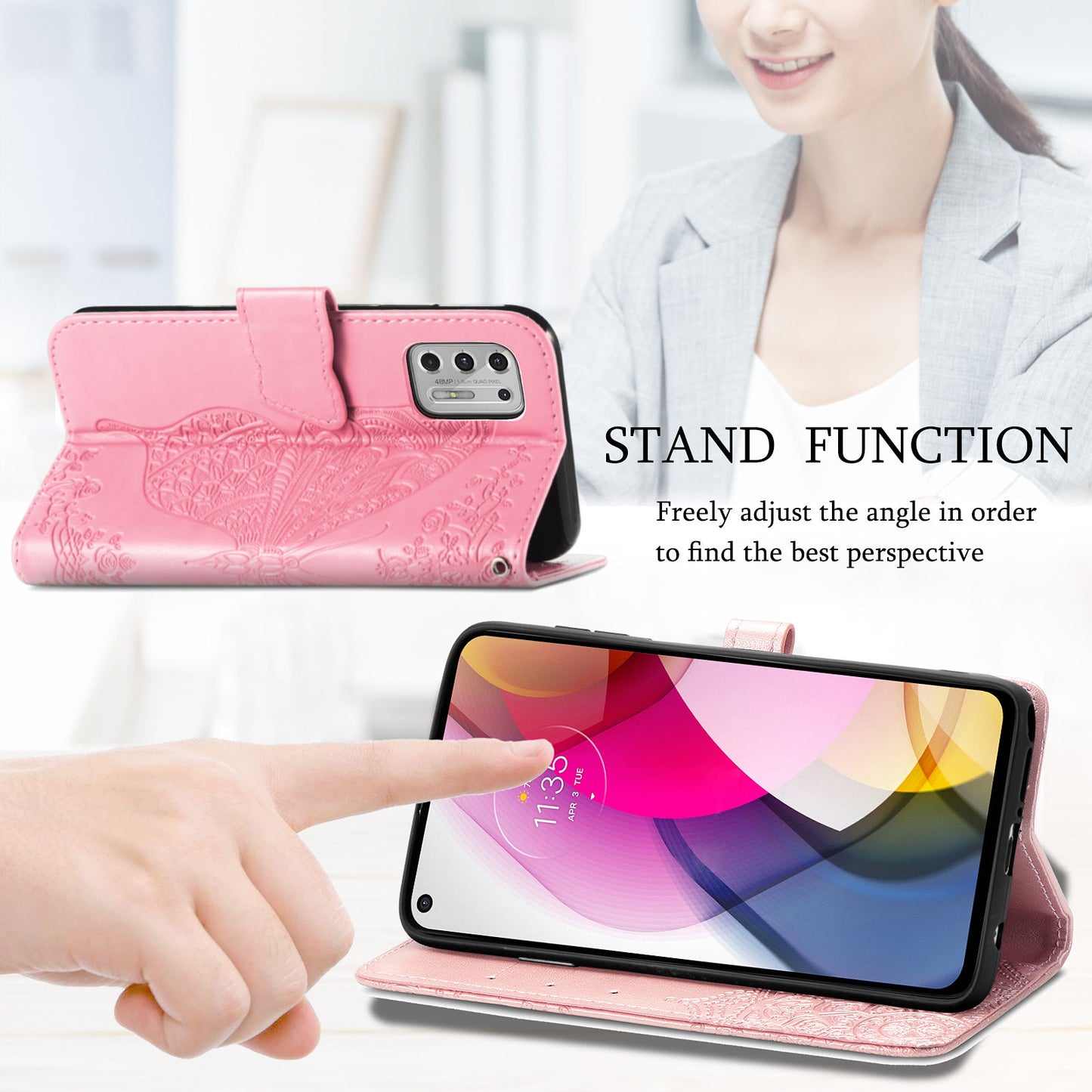 Luxuriöse geprägte Schmetterlings-Leder-Brieftaschen-Klapphülle für MOTO G Stylus 2021