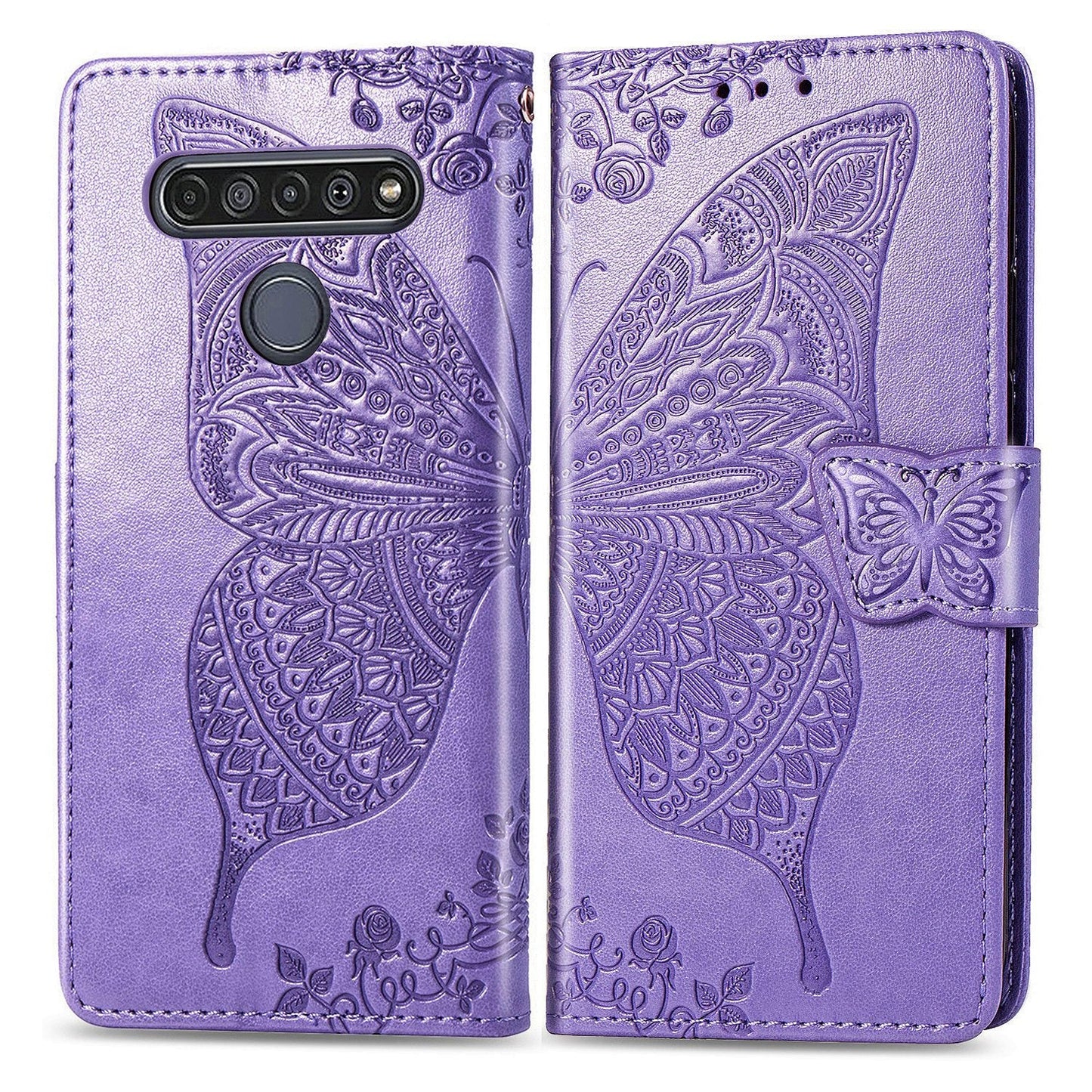 Luxuriöse geprägte Schmetterling Leder Brieftaschen Flip Hülle für LG K61