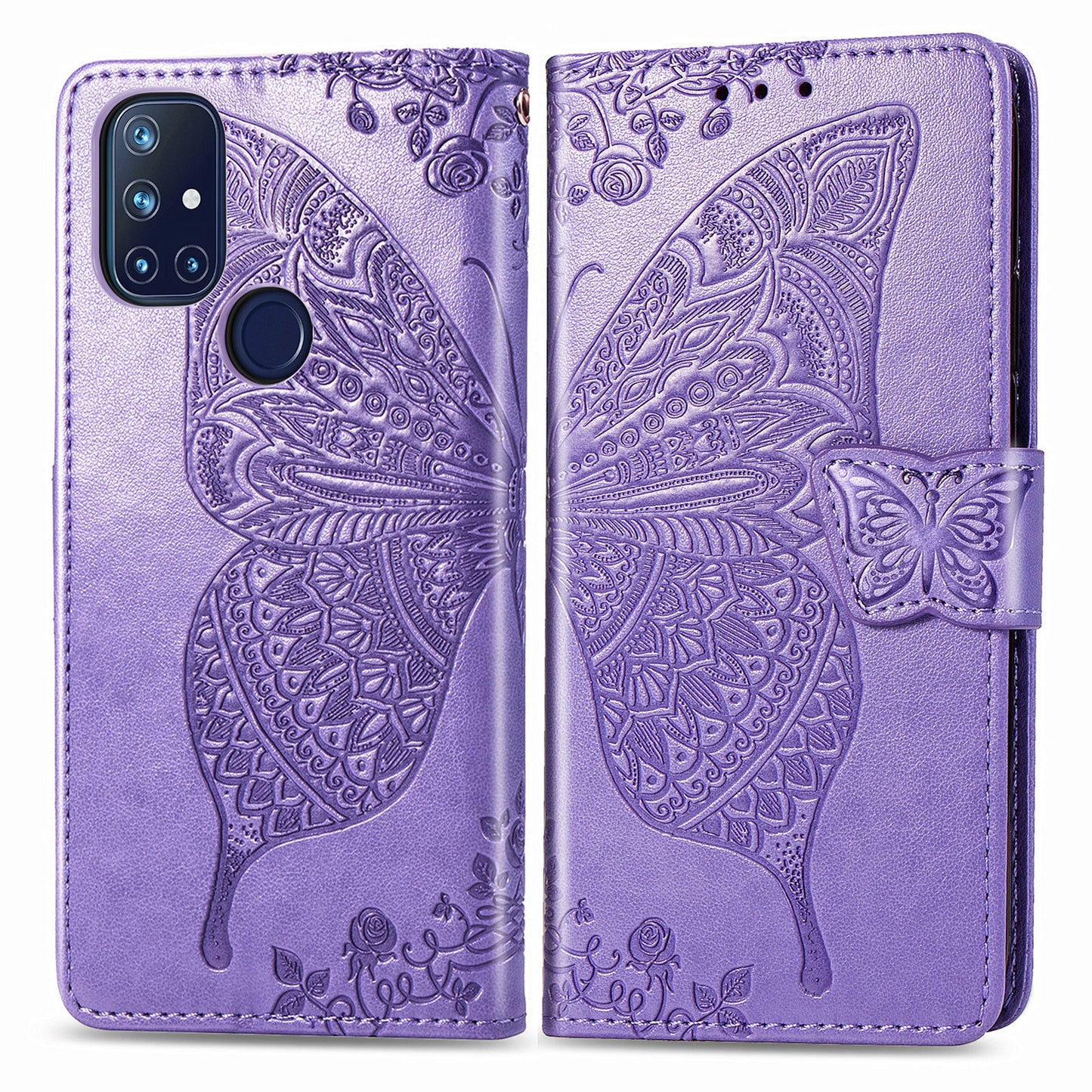 Luxuriöse geprägte Schmetterling Leder Brieftasche Flip Hülle für OnePlus Nord N10 5G