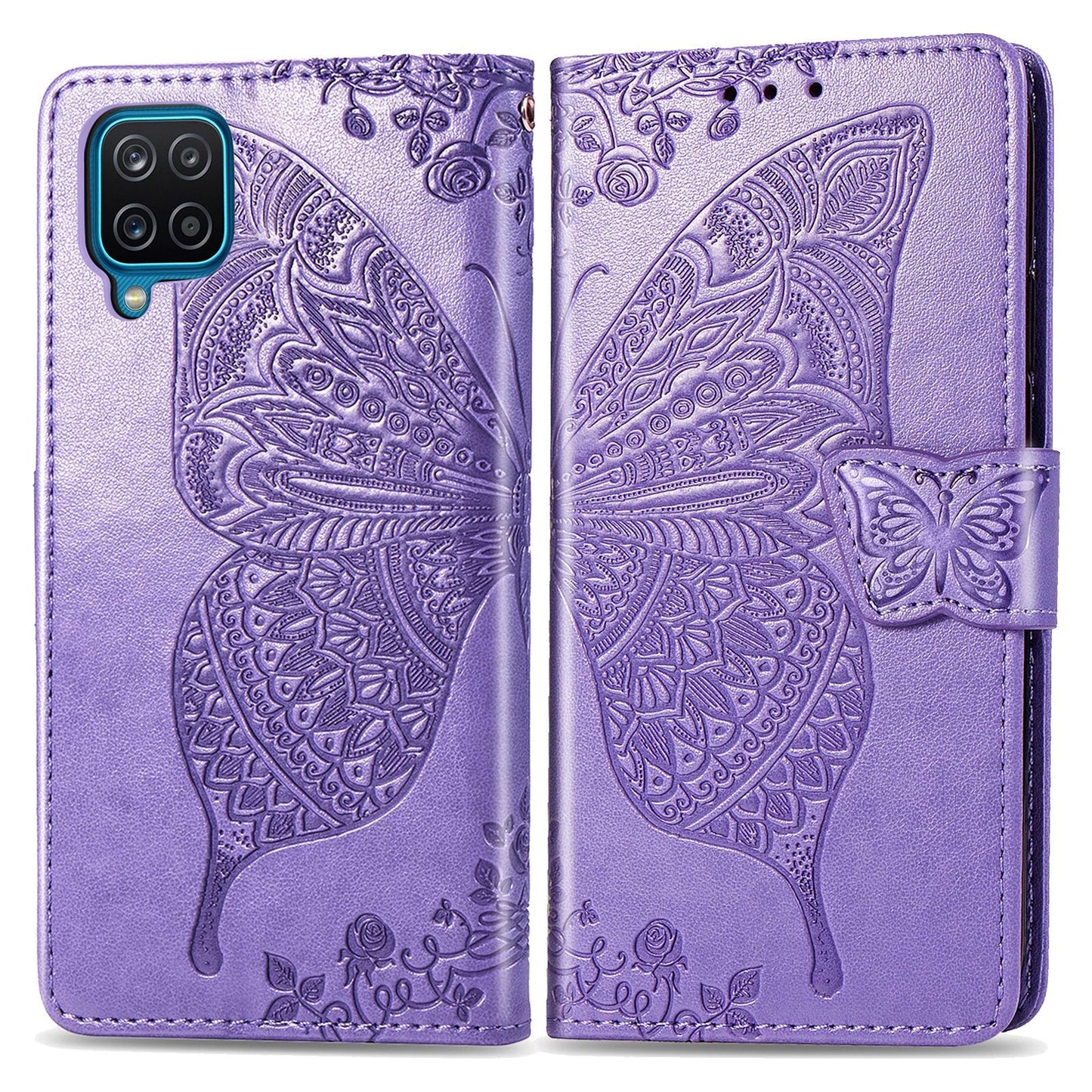 Luxuriöse geprägte Schmetterling Leder Brieftasche Flip Hülle für Samsung A21S