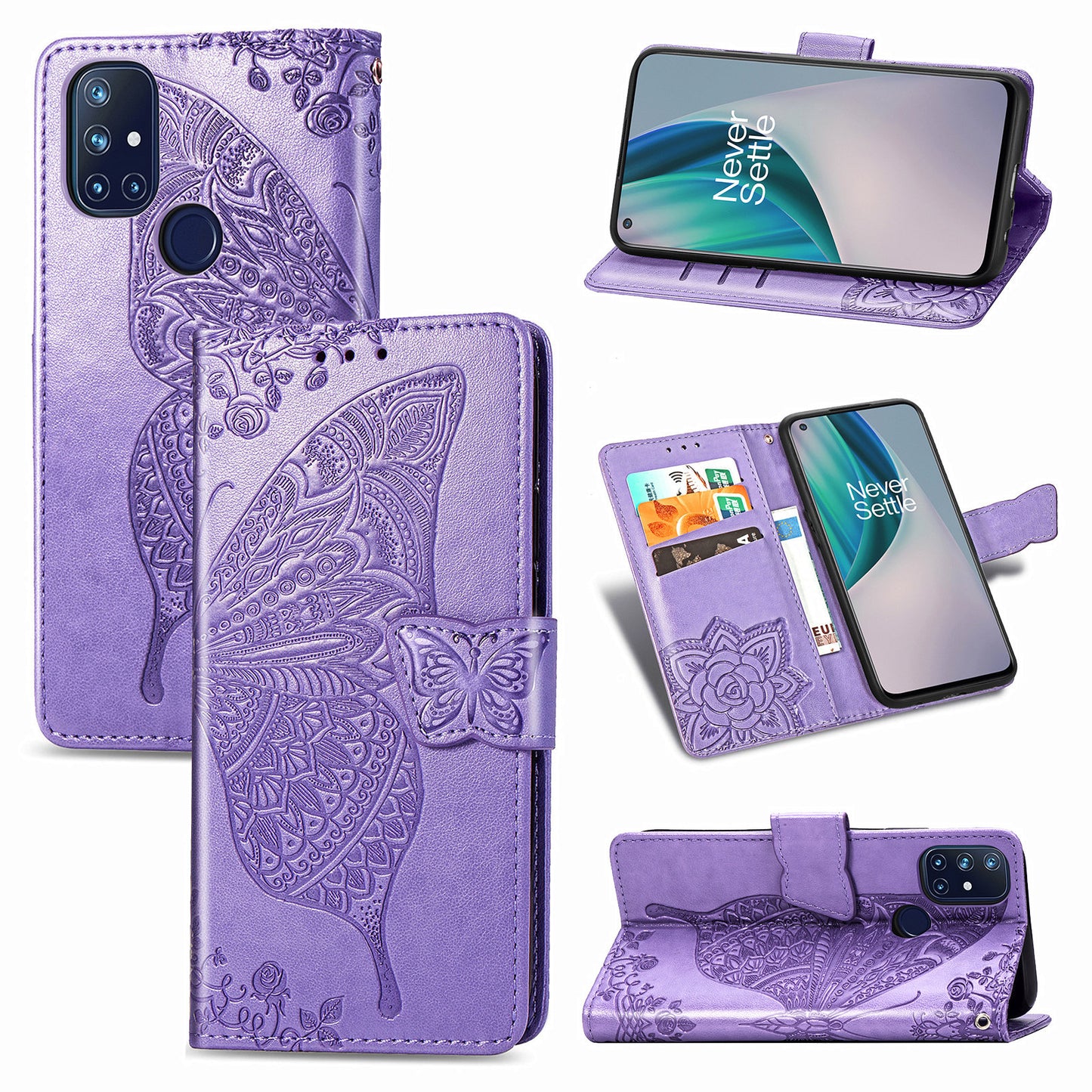 Luxuriöse geprägte Schmetterling Leder Brieftasche Flip Hülle für OnePlus Nord N10 5G