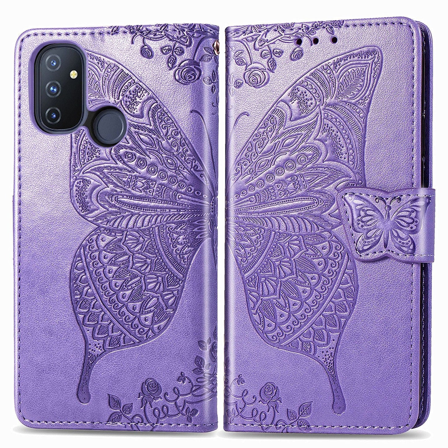 Luxuriöses geprägtes Schmetterlings-Leder-Brieftaschen-Flipcase für OnePlus Nord N100