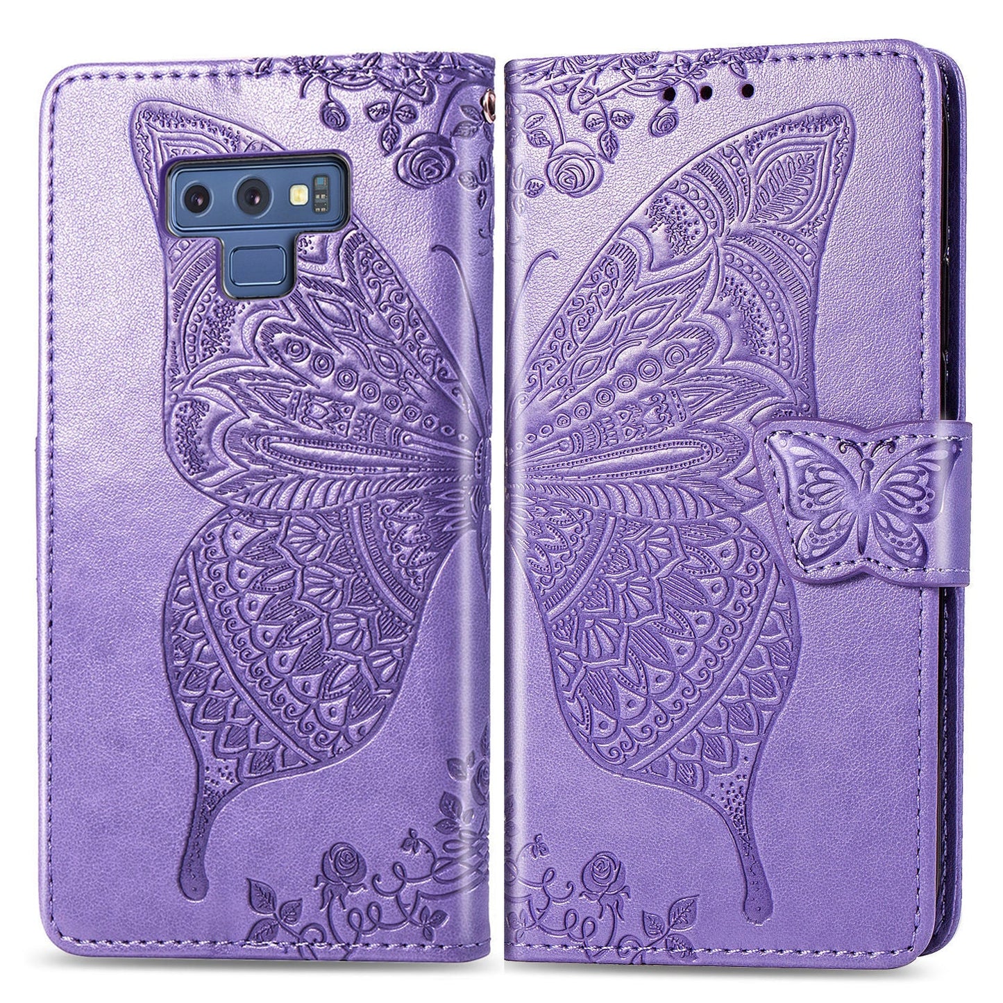 Étui portefeuille en cuir gaufré de luxe avec papillon pour Samsung Note 9