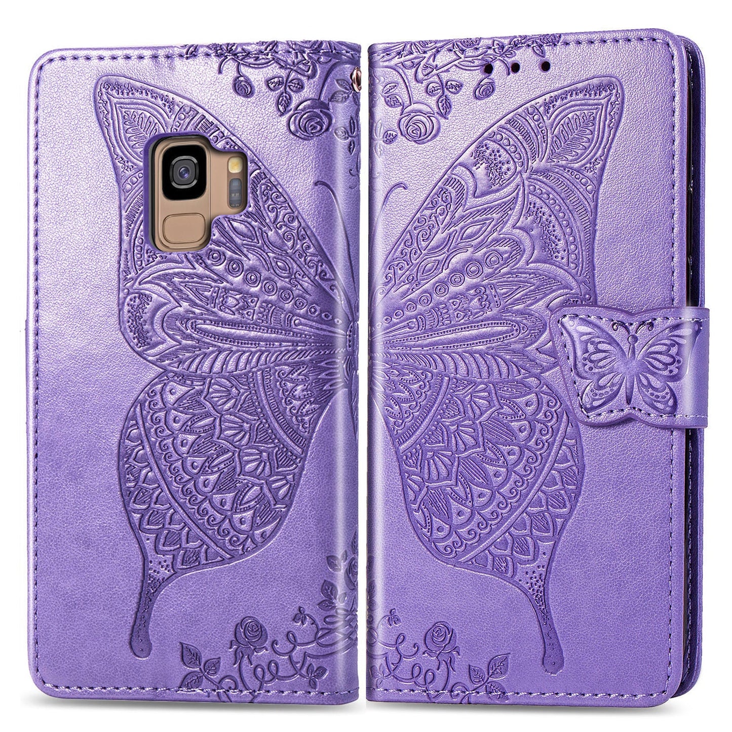 Luxuriöse geprägte Schmetterlings-Leder-Brieftaschen-Flip-Hülle für Samsung Galaxy S9