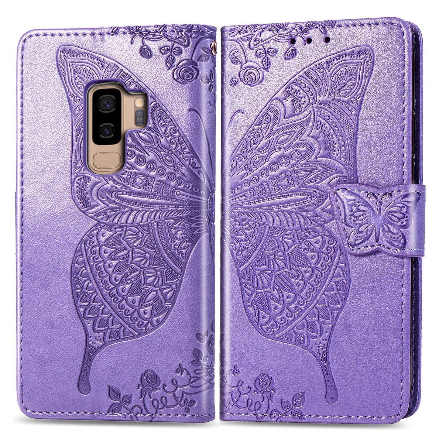 Luxuriöse geprägte Schmetterling Leder Brieftasche Flip Hülle für Samsung Galaxy S9 Plus