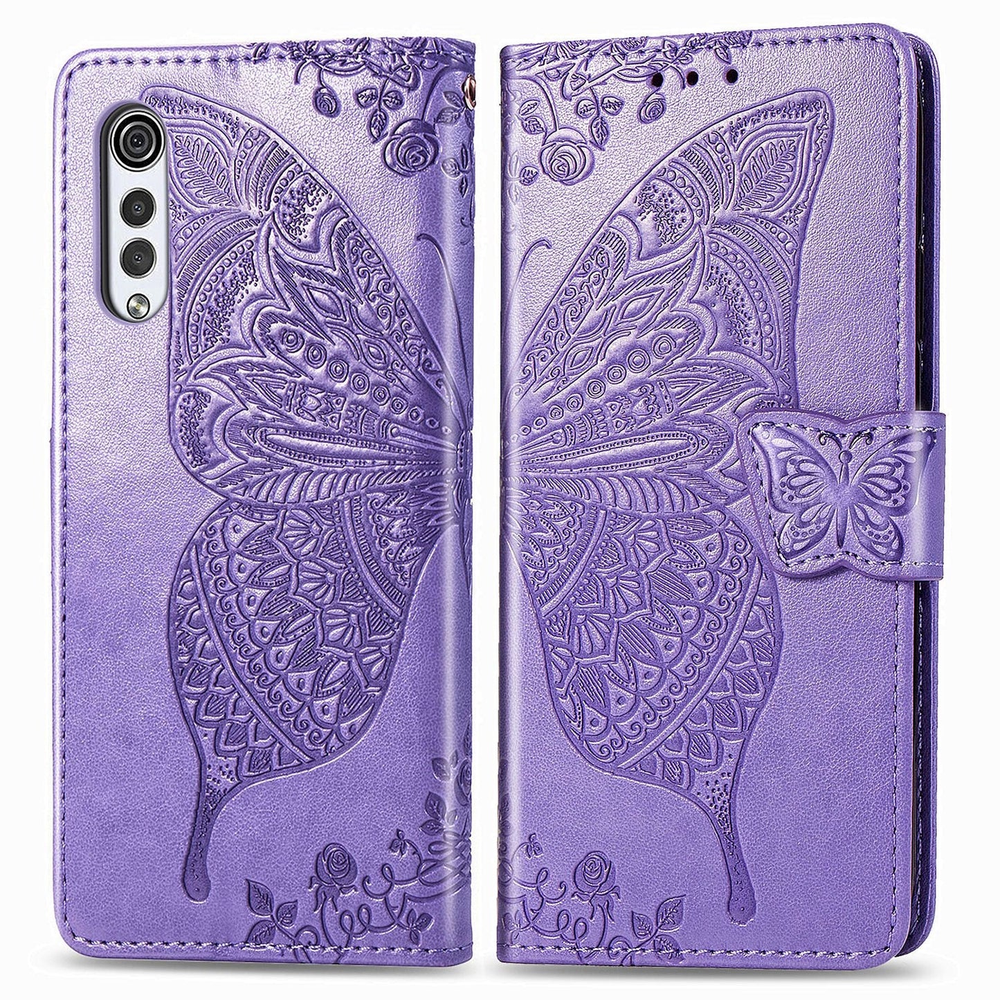 Étui portefeuille en cuir gaufré de luxe avec papillon pour LG Velvet