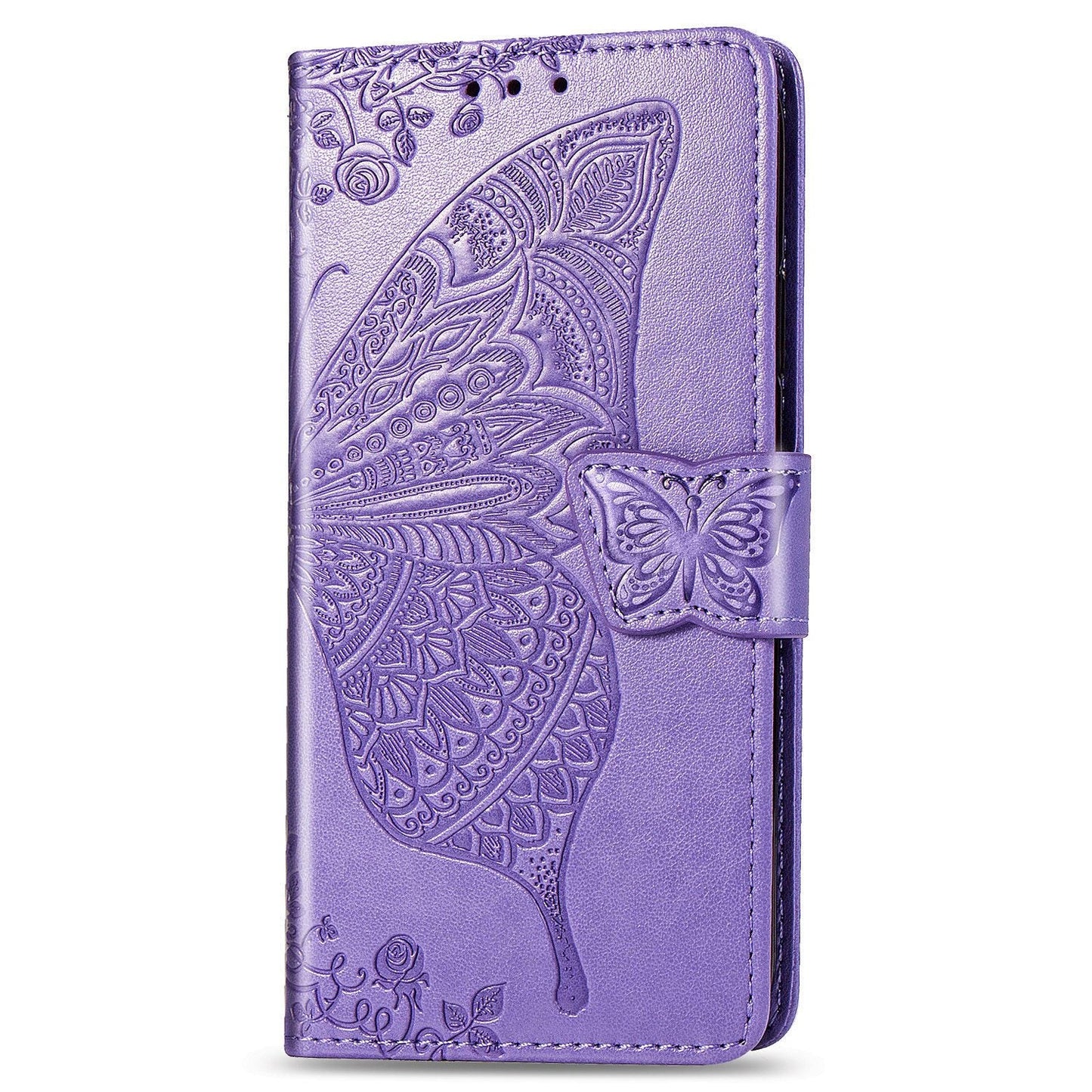 Étui portefeuille en cuir gaufré de luxe avec papillon pour LG Velvet