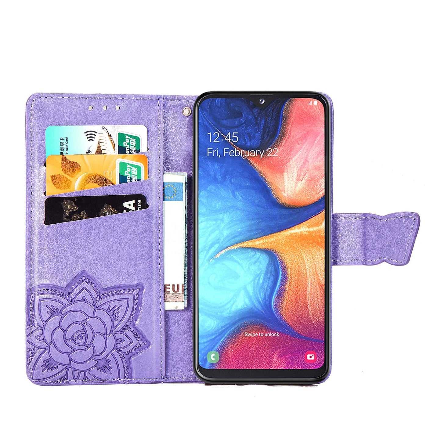 Luxuriöse geprägte Schmetterling Leder Geldbörse Flip Case für Samsung A10E