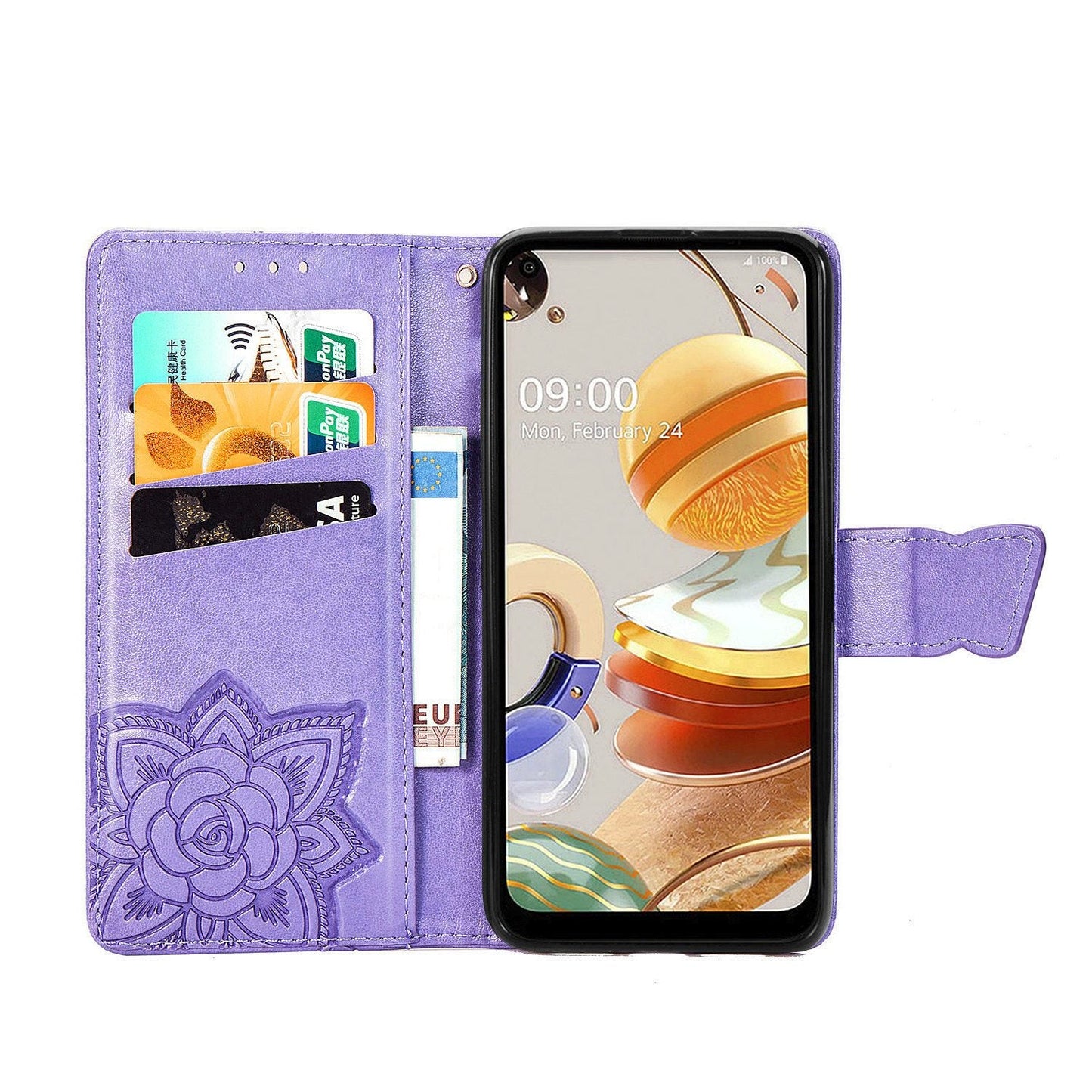 Luxuriöse geprägte Schmetterling Leder Brieftaschen Flip Hülle für LG K61
