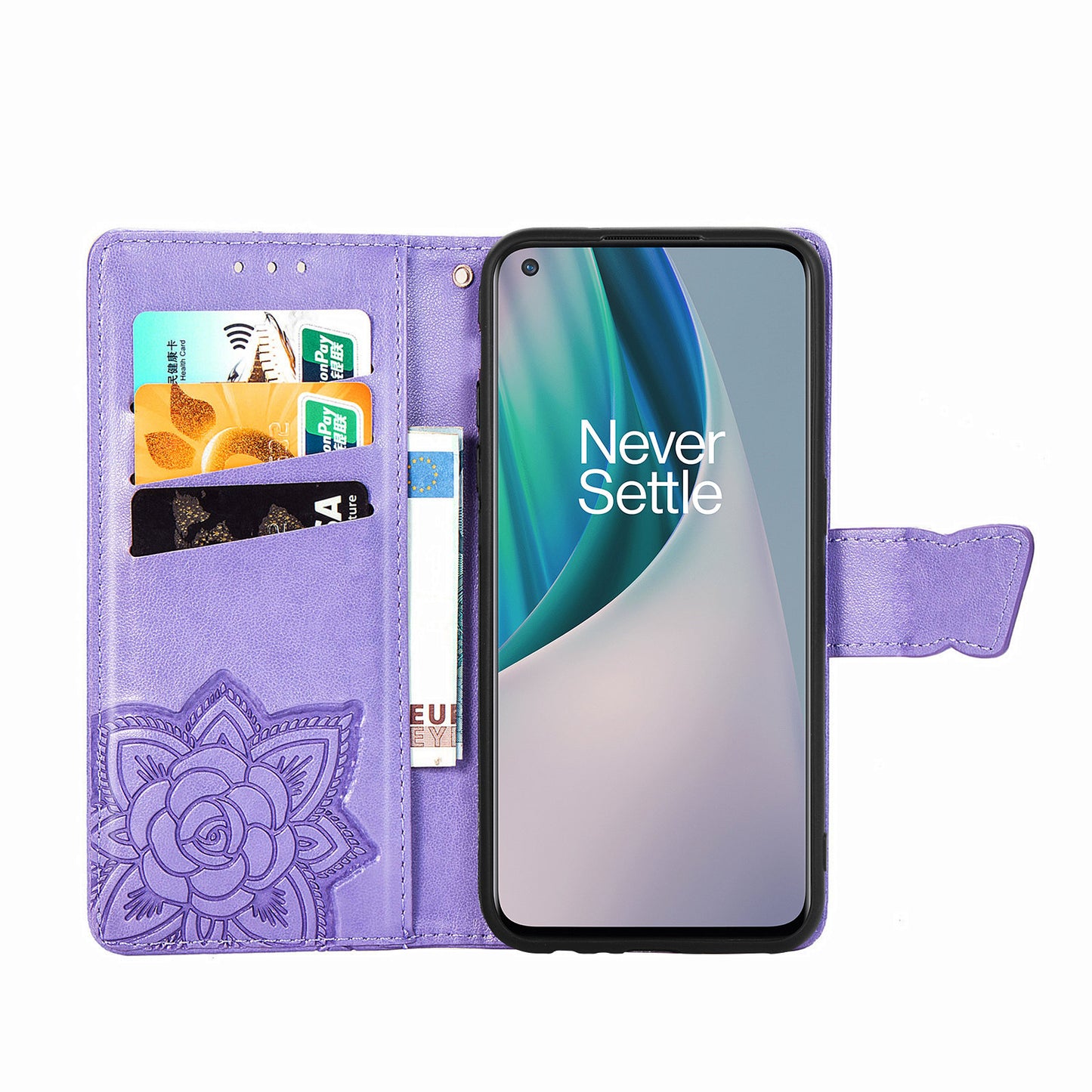 Luxuriöse geprägte Schmetterling Leder Brieftasche Flip Hülle für OnePlus Nord N10 5G