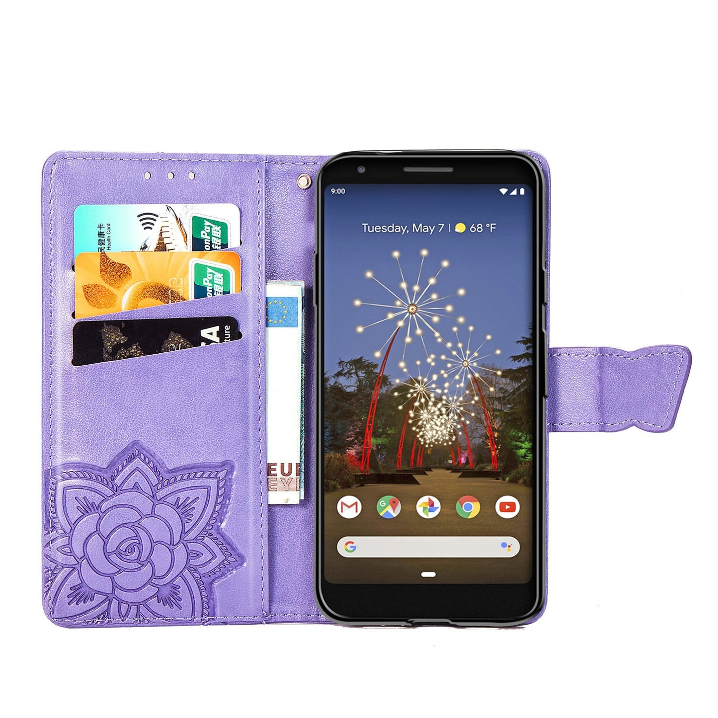 Luxuriöse geprägte Schmetterlings-Leder-Brieftasche-Flip-Hülle für Google Pixel