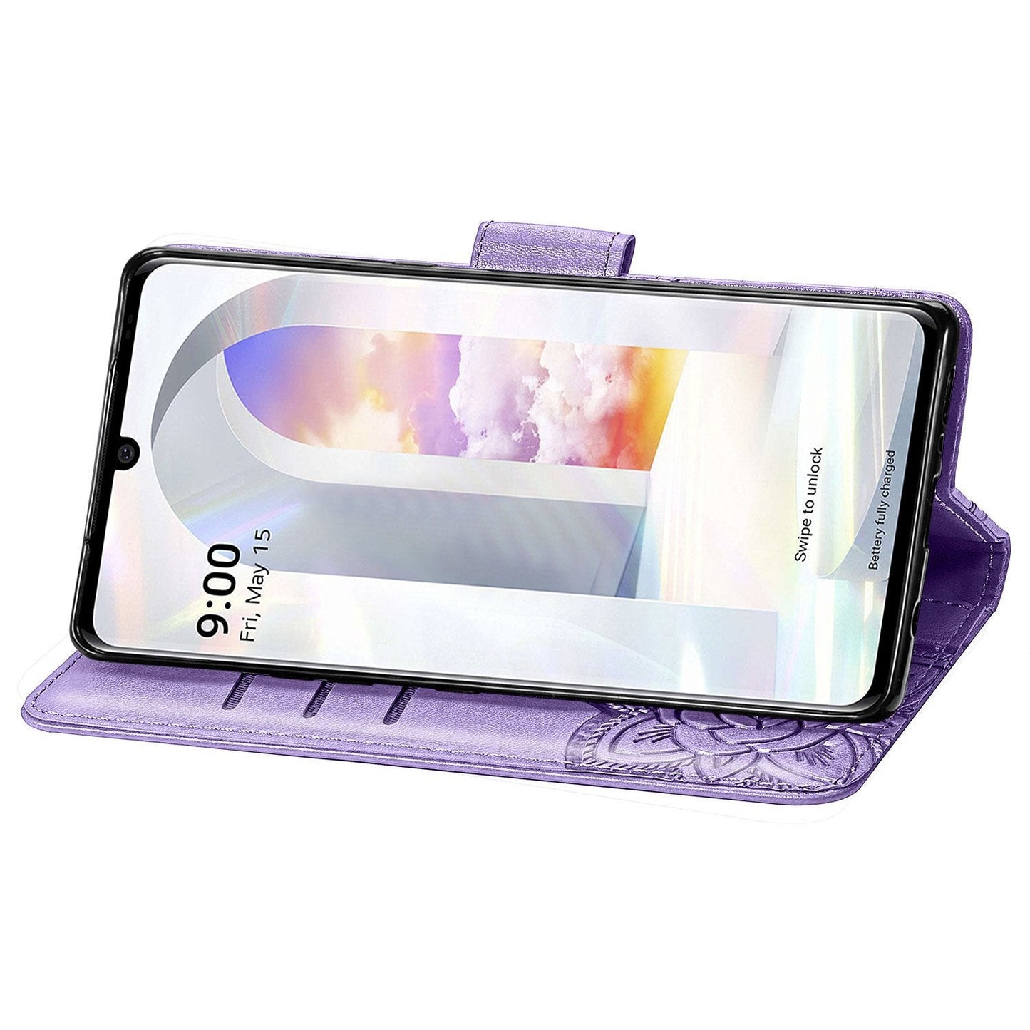 Étui portefeuille en cuir gaufré de luxe avec papillon pour LG Velvet