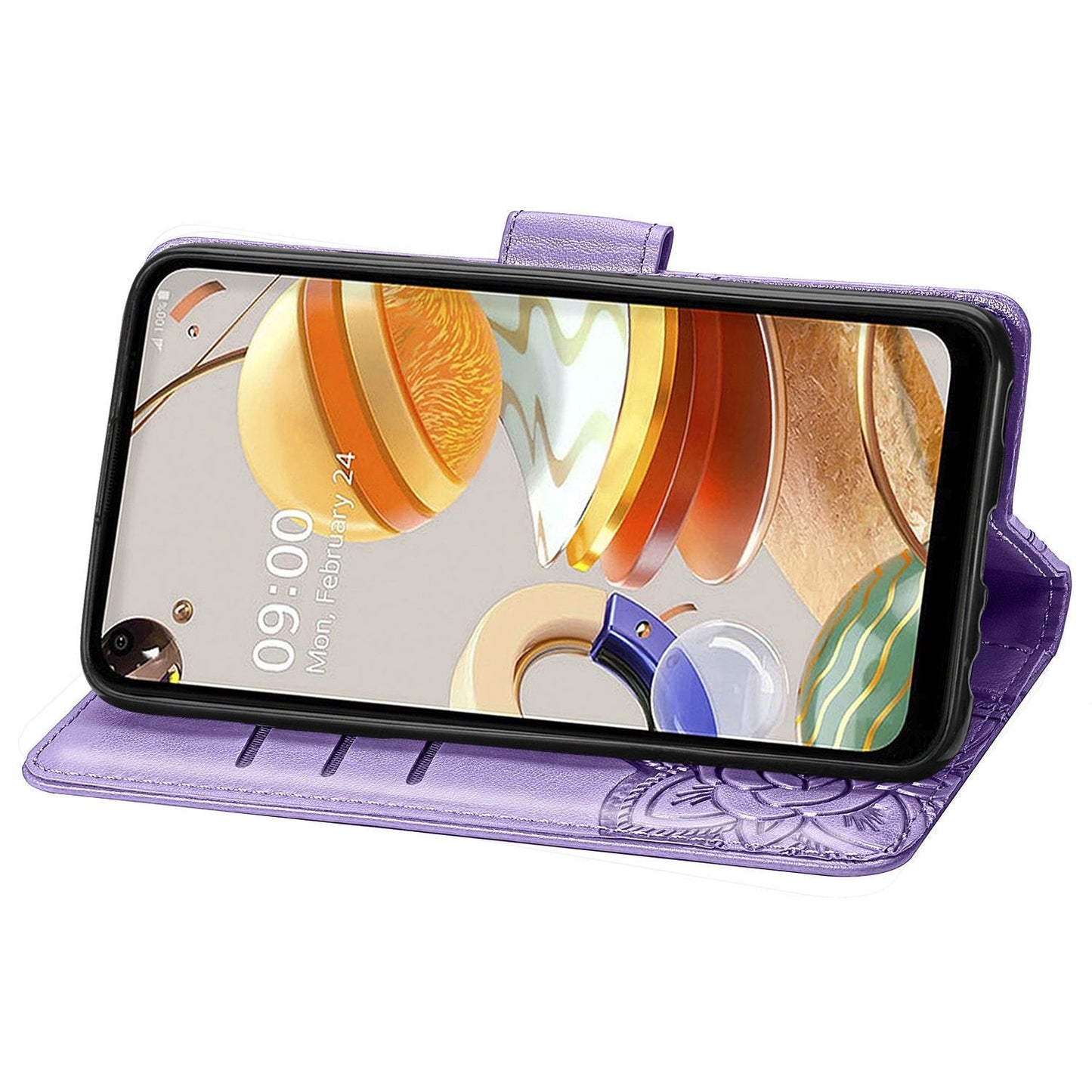 Luxuriöse geprägte Schmetterling Leder Brieftaschen Flip Hülle für LG K61