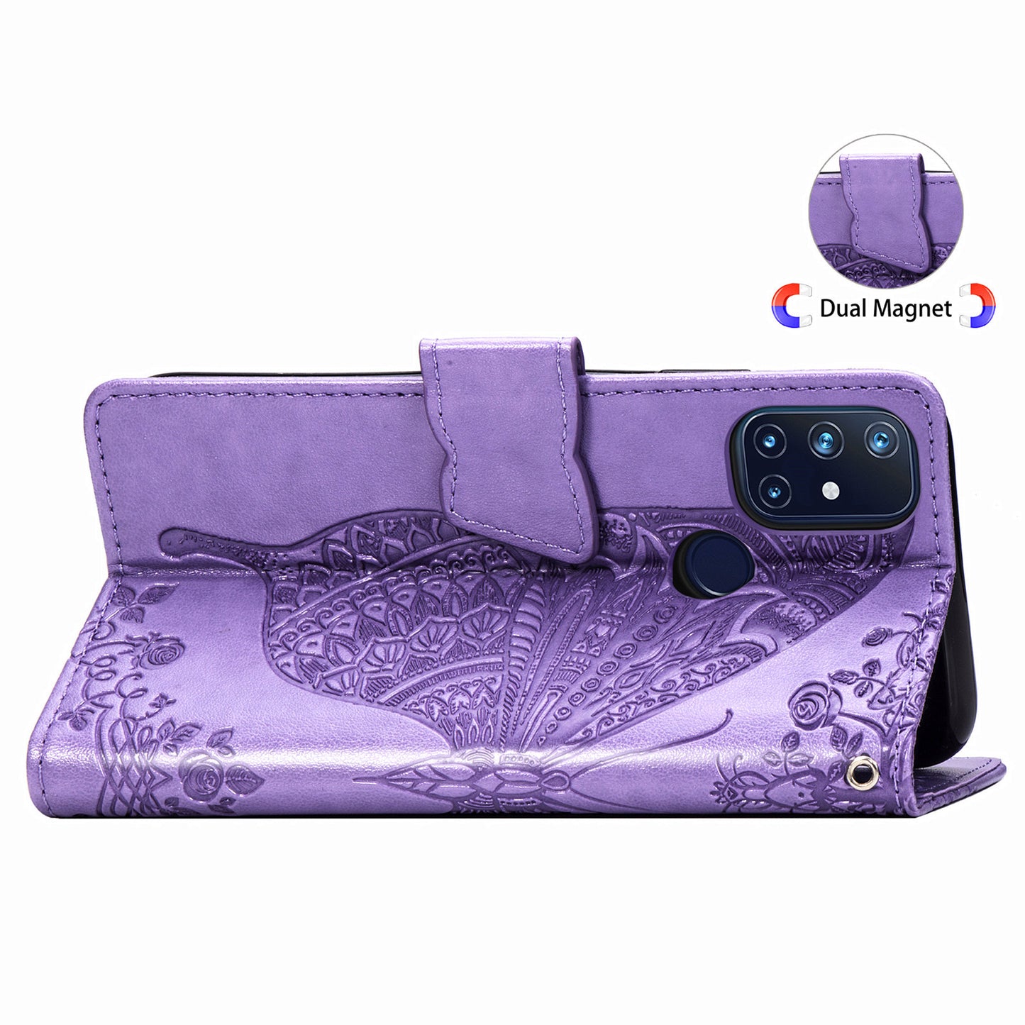 Luxuriöse geprägte Schmetterling Leder Brieftasche Flip Hülle für OnePlus Nord N10 5G