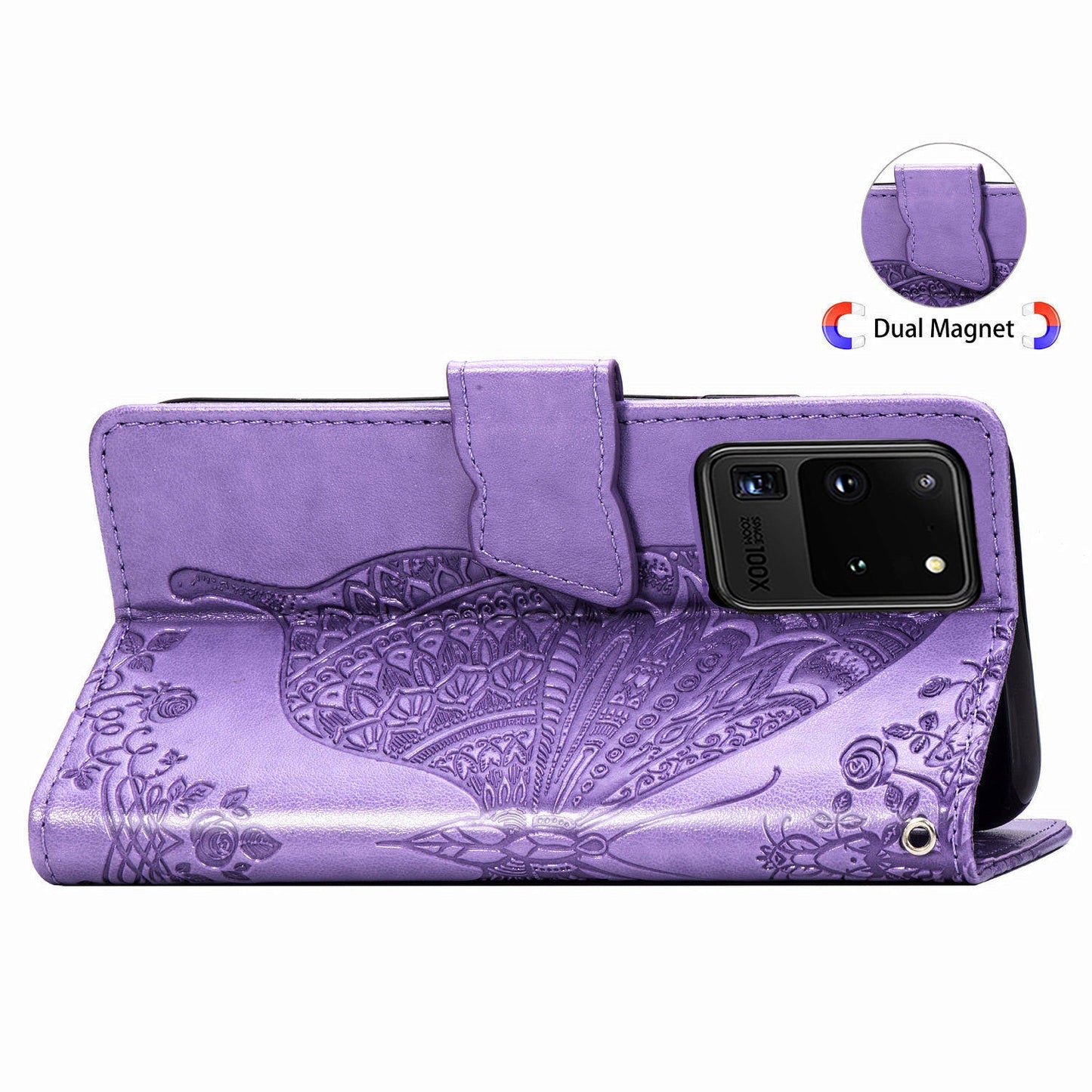 Luxuriöse geprägte Schmetterling Leder Geldbörse Flip Hülle für Samsung Galaxy S20 Ultra