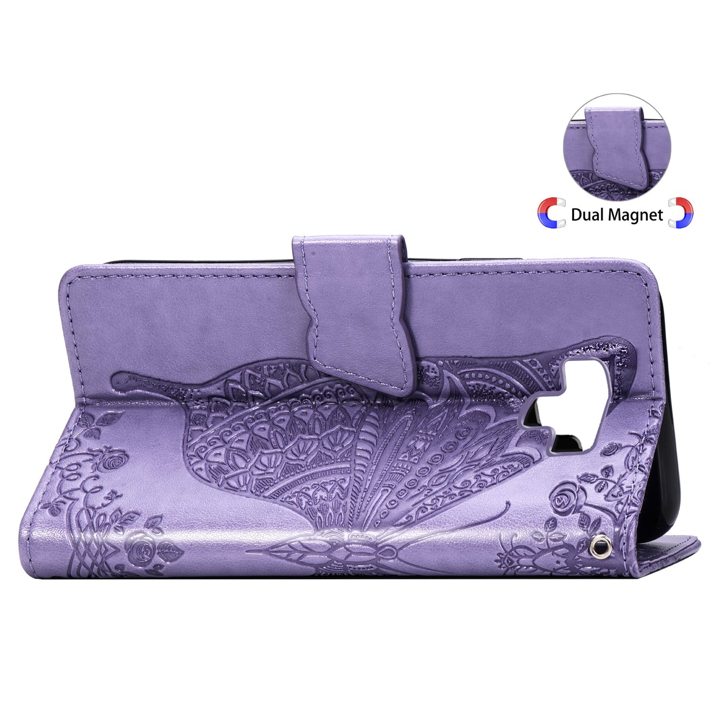Étui portefeuille en cuir gaufré de luxe avec papillon pour Samsung Note 9