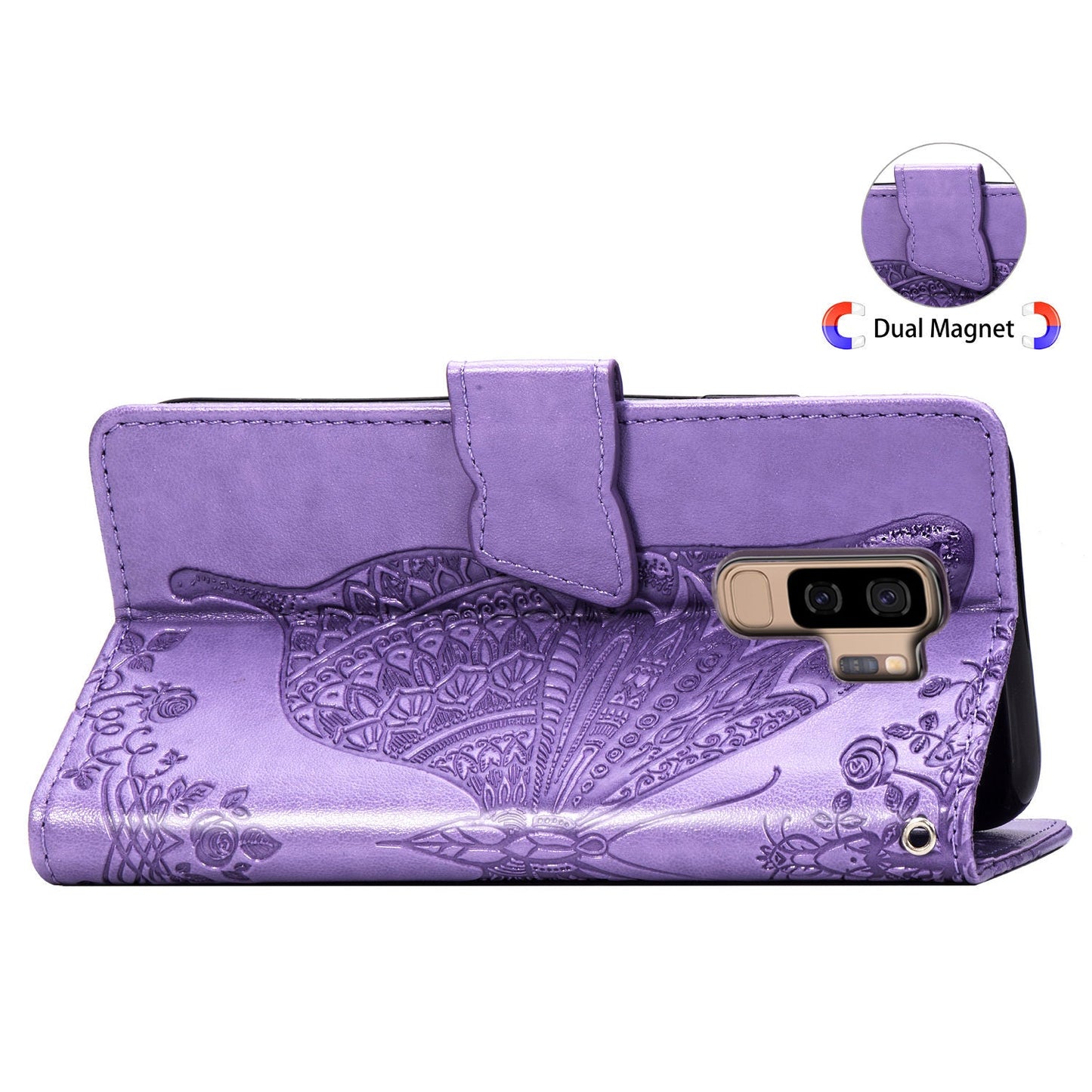 Luxuriöse geprägte Schmetterling Leder Brieftasche Flip Hülle für Samsung Galaxy S9 Plus
