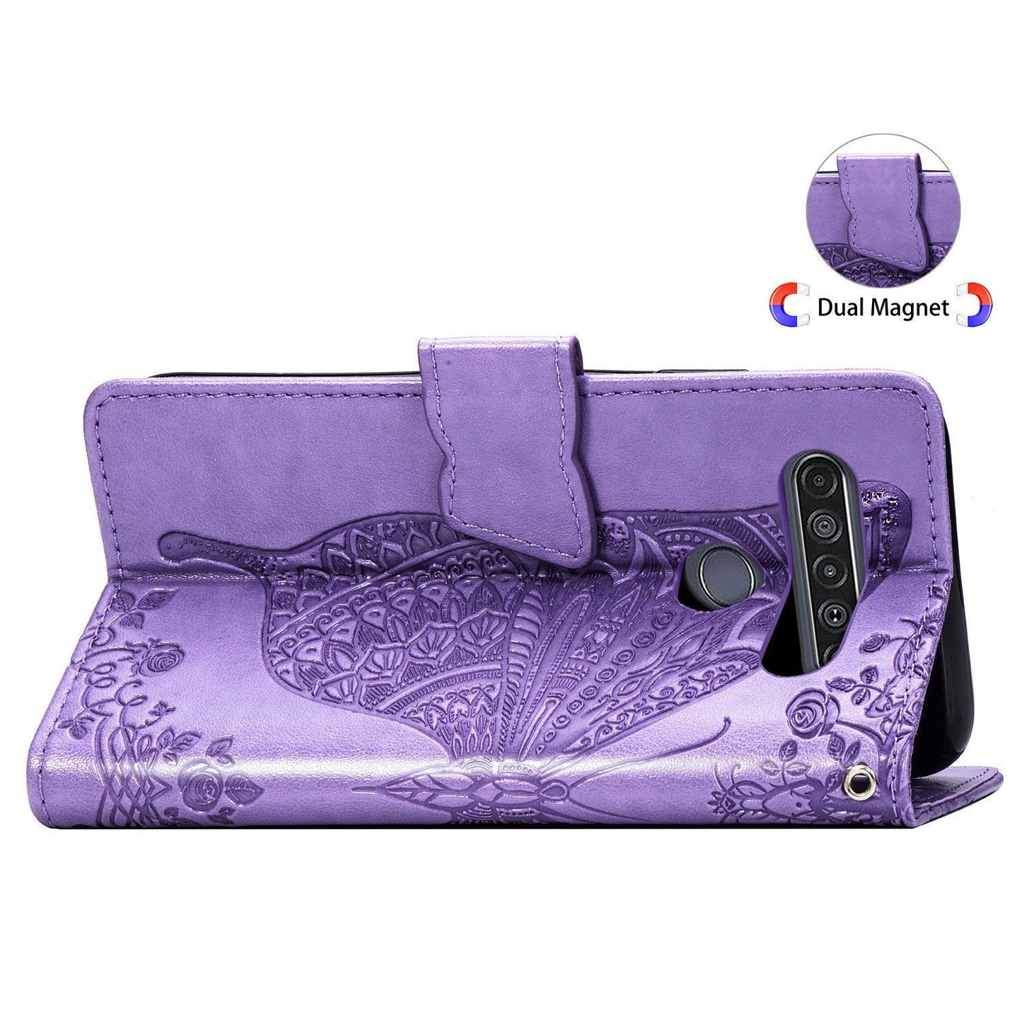 Luxuriöse geprägte Schmetterling Leder Brieftaschen Flip Hülle für LG K61